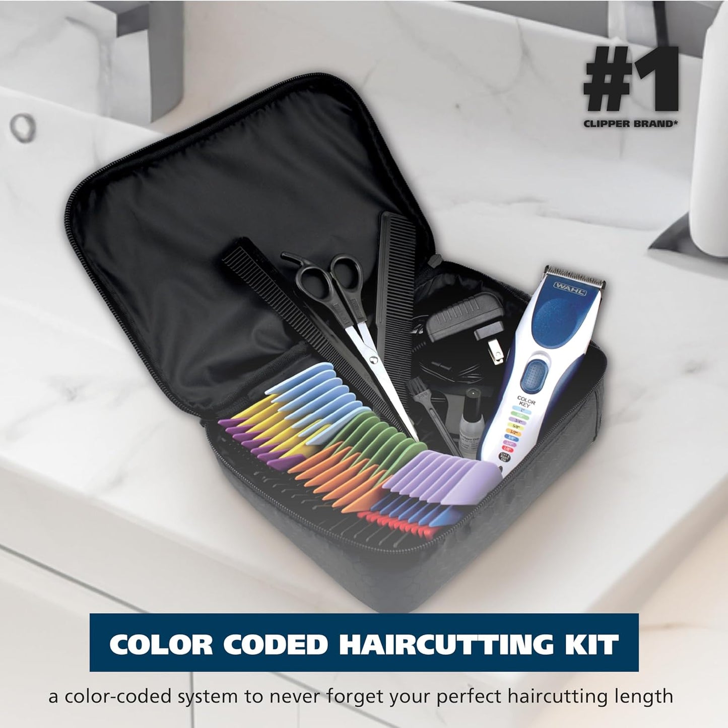 Wahl Color Pro Cordless Rechargeable Hair Clipper & Trimmer – Easy Color-Coded Guide Combs - for Men, Women, & Children – Model 9649P