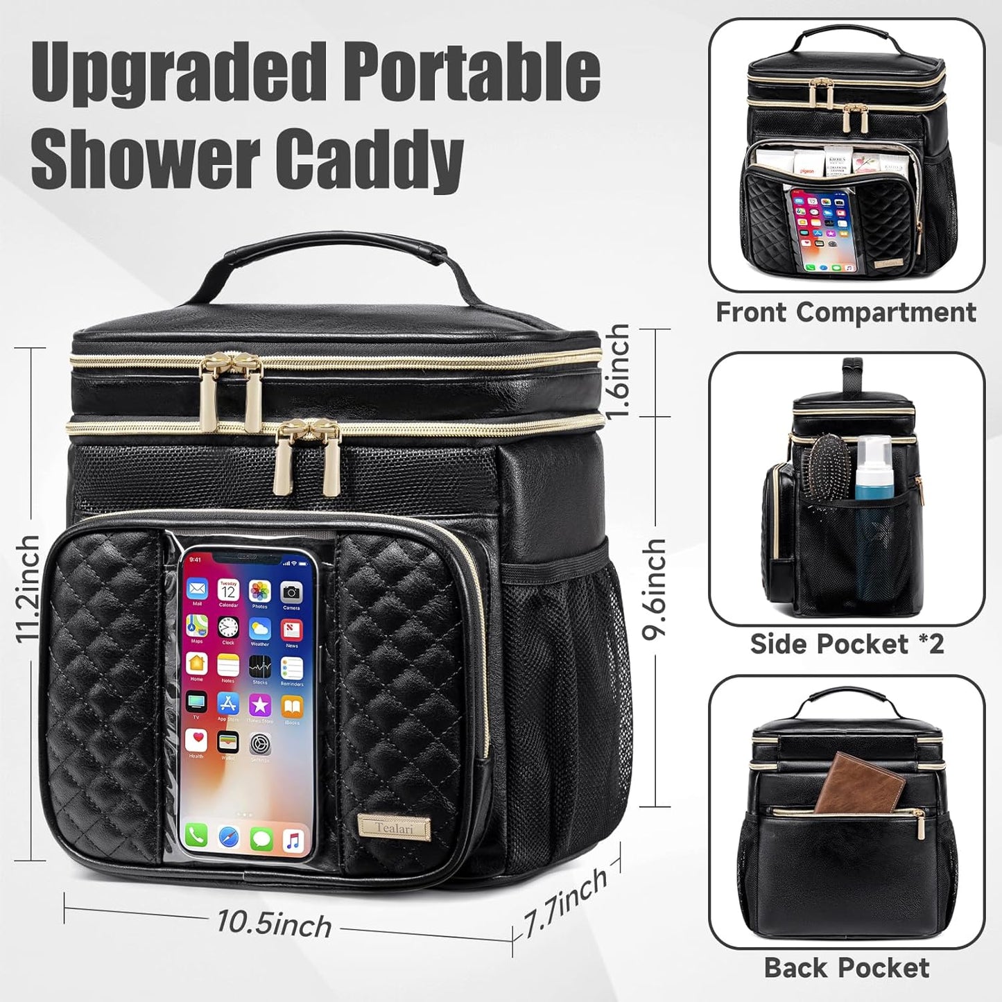 Large Leather Toiletry Bag for Women Men,Bathroom Bag,Water Resistant Portable Shower Caddy for College Dorm,Hanging Toiletry Bags for Traveling,Gym Camping Cruise Ship Travel Essentials Shower Bag