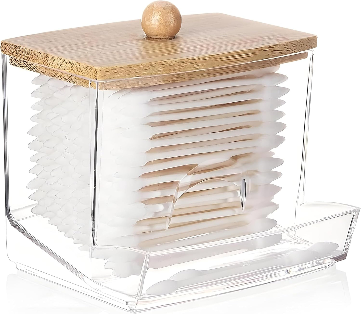 AXX Qtip Dispenser Apothecary Jars Bathroom - Qtip Holder Storage Canister Clear Plastic Jar for Cotton Swab,Q-Tips,Cotton Rounds (B#Bamboo 1Pcs)