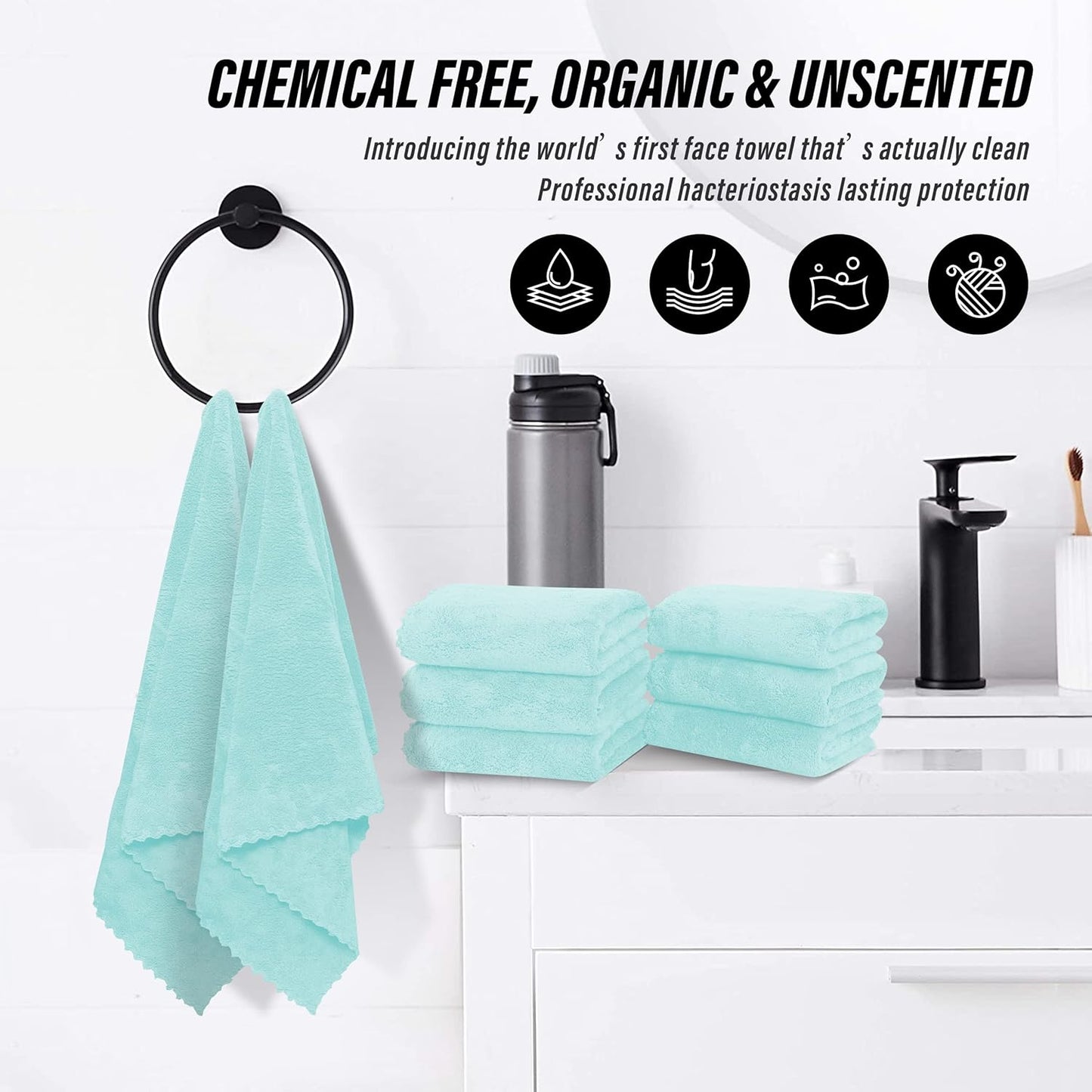 MOONQUEEN 6 Pack Premium Hand Towels - Quick Drying - Microfiber Coral Velvet Highly Absorbent Towels - Multipurpose Use as Hotel, Bathroom, Shower, Spa, Hand Towel 16 x 28 inches (Frozen Blue)