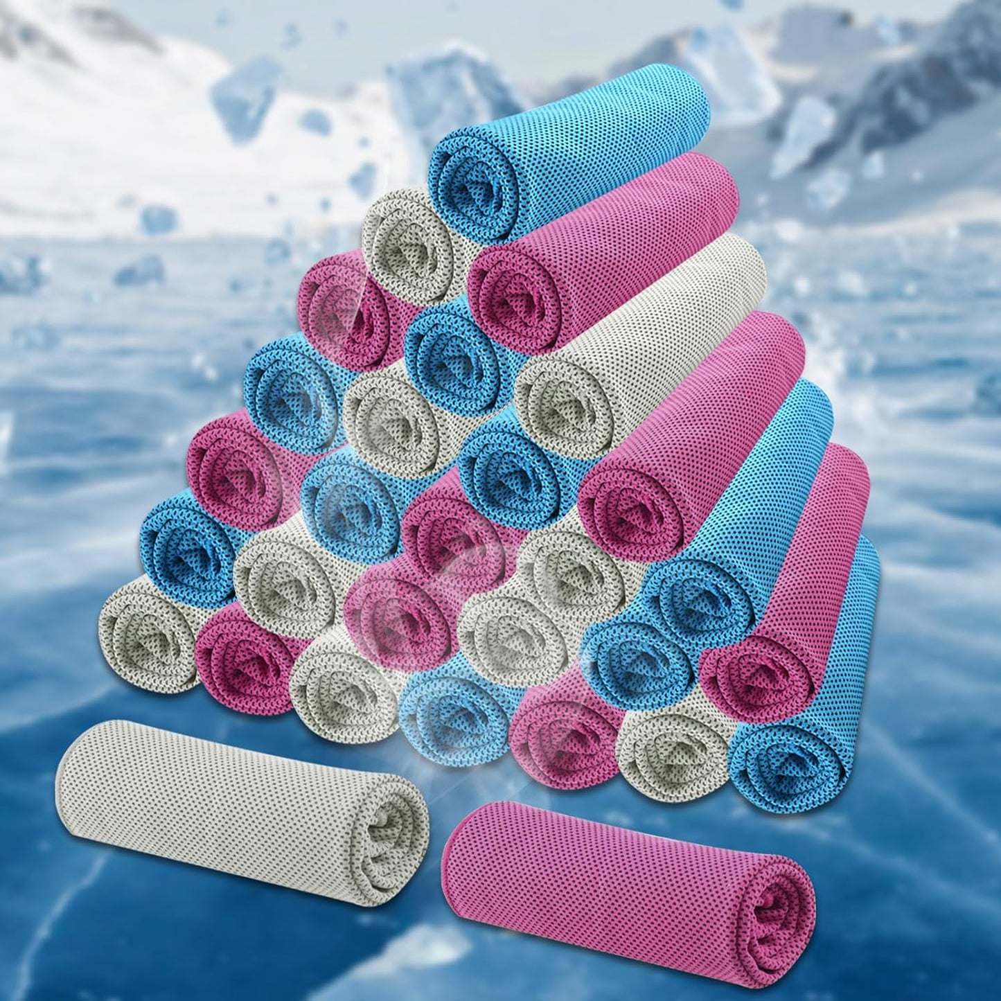 30 Packs Cooling Towel (40"x 12"), Ice Towel, Microfiber, Soft Breathable Chilly Towel Stay Cool for Yoga, Sport, Gym, Workout, Camping, Fitness, Running, Workout & More Activities (Multicolor)