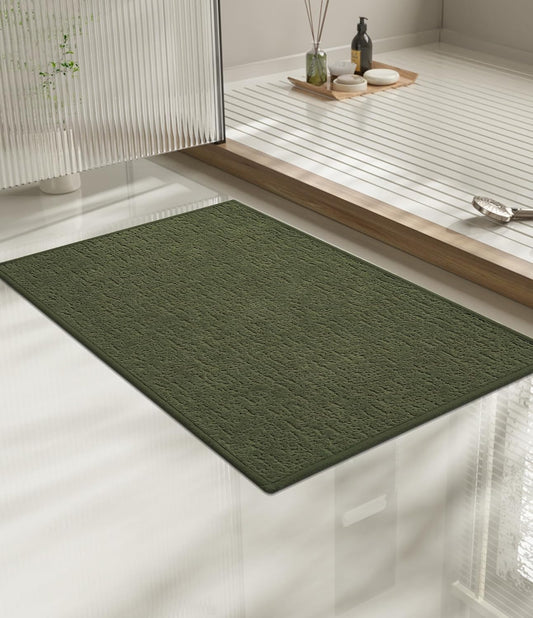 chakme Bathroom Rugs Mat 24x17, Ultra Thin Non Slip Bath Mat Small Quick Dry Absorbent Bath Mat for Bathroom Floor, (Dark Green, 24"x17")
