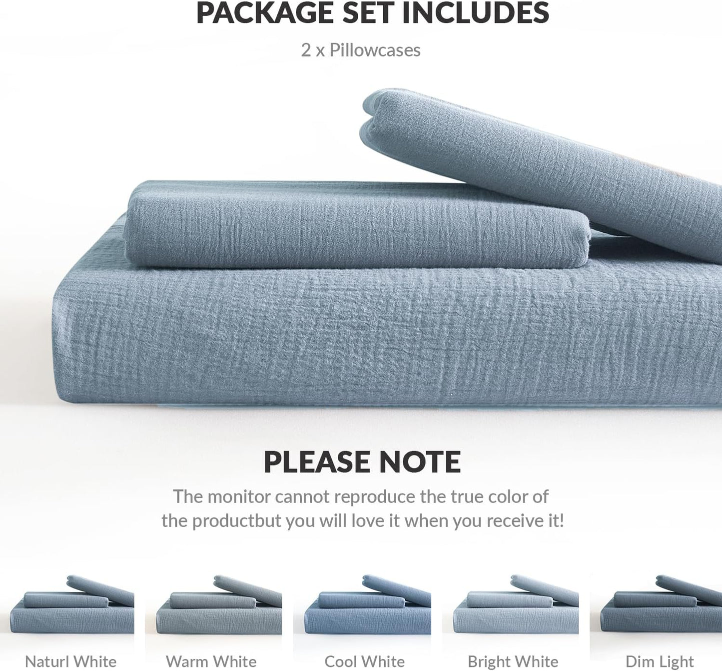 SE SOFTEXLY Muslin Pillowcases Queen Size 100% Cotton, 2 Pack Linen Like Pillow Shams with Envelope Closure, Ultral Soft and Breathable Pillow Case Covers, Blue, 20" X 30", No Filling