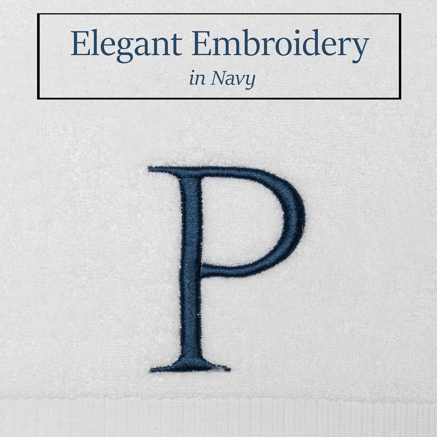 Monogrammed Hand Towels for Bathroom - Luxury Hotel Quality Personalized Initial Decorative Embroidered Bath Towel for Powder Room, Spa - GOTS Organic Certified - Set of 2 Navy Letter P