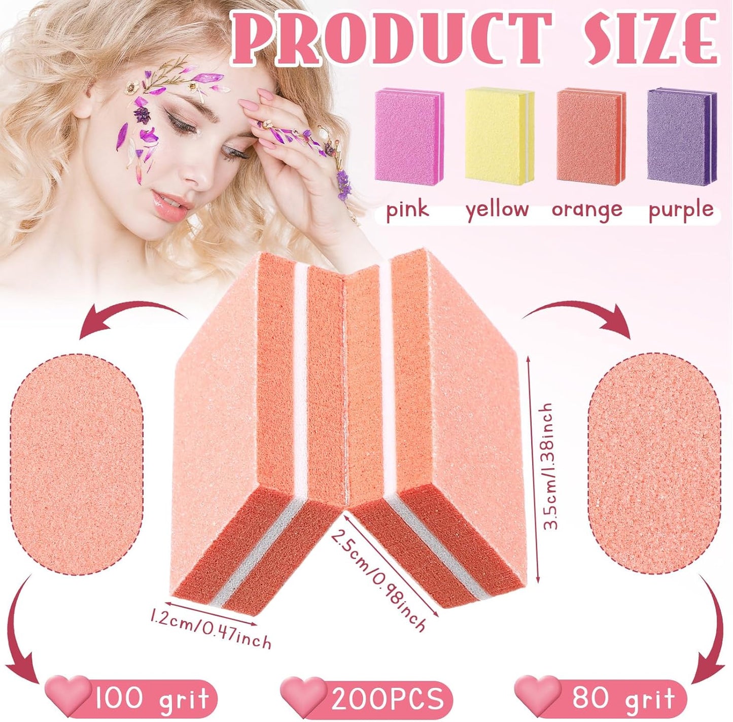200 Pcs Mini Nail Buffer Blocks Bulk Sponge Double Sided Buffing Sanding Block Manicure Tools Bulk Nail File for Acrylic Nails and Natural Nails (100/180,80/100,180/240,60/100,Multicolor)