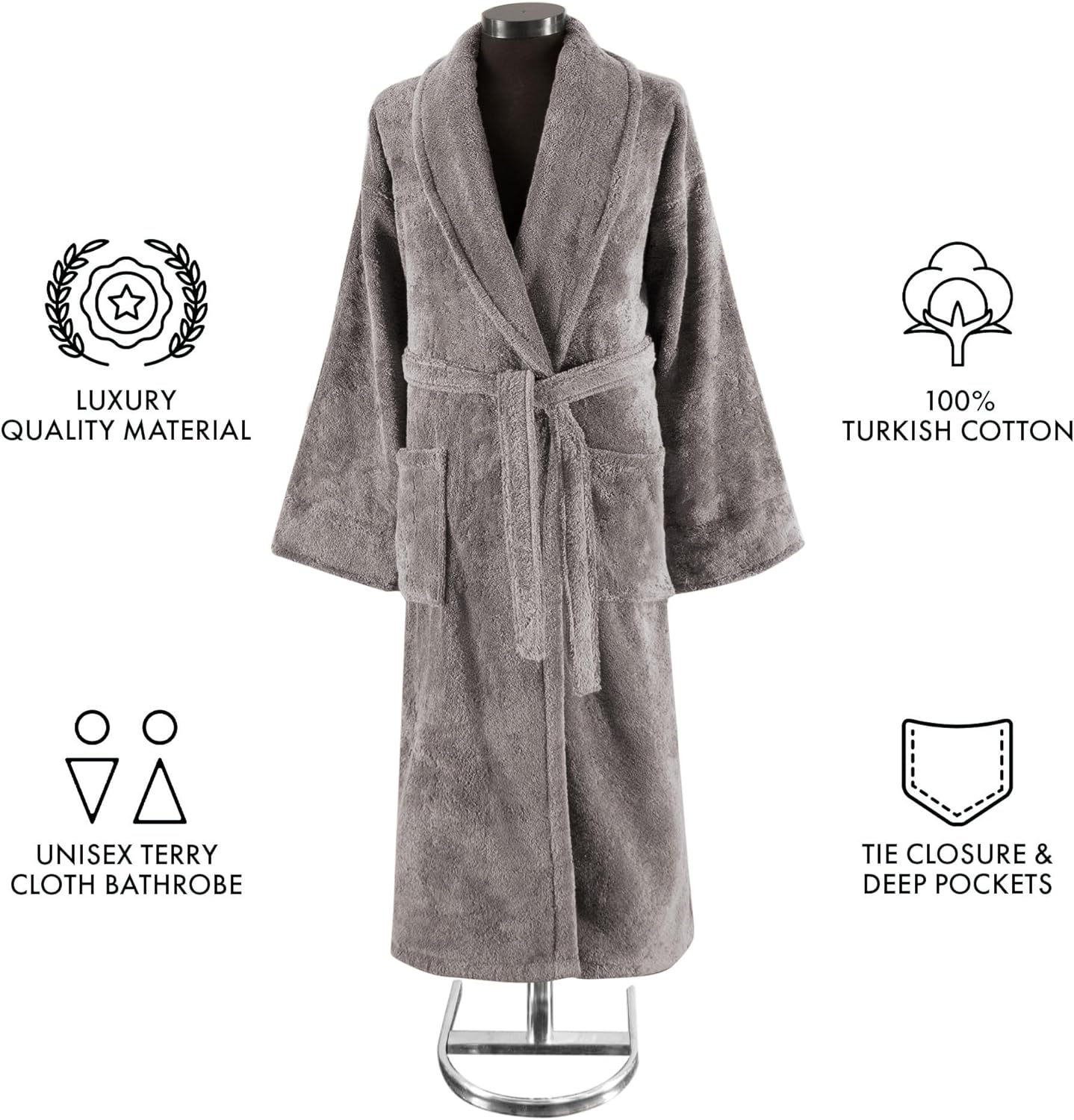 Classic Turkish Towels CTT Premium 100% Turkish Cotton Terry Cloth Bath Robe for Women & Men, Soft & Plush Long Unisex Robe