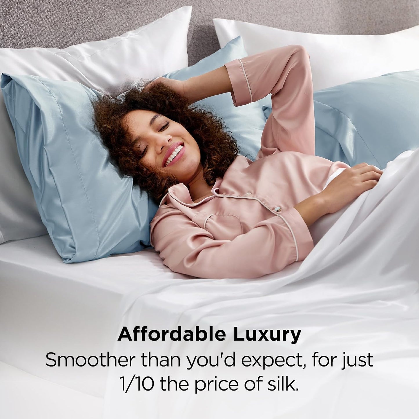 Bedsure Satin Pillowcases, Similar to Silk Pillow Cases Queen Size Set of 2, Stone Blue Pillow Case for Sleeping Women with Envelope Closure, Gifts for Women Men, 20x30 Inches, 2pcs