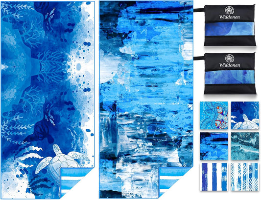 2 Pack Lightweight Thin Microfiber Beach Towel Sand Free Quick Dry Absorbent Compact Soft Pool Swim Travel Towels Extra Large Oversized Beach Accessories Packable Essentials Stuff Gifts for Adult