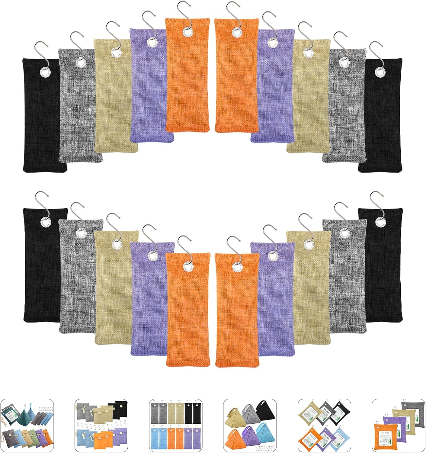 Bamboo Charcoal Bags Odor Absorber 20 Pack×50g Bamboo Charcoal Air Purifying Bags, for Car Air Fresheners, Odor Eliminator for Home，Shoe Deodorizer - Colorful-Activated Charcoal Odor Absorbers