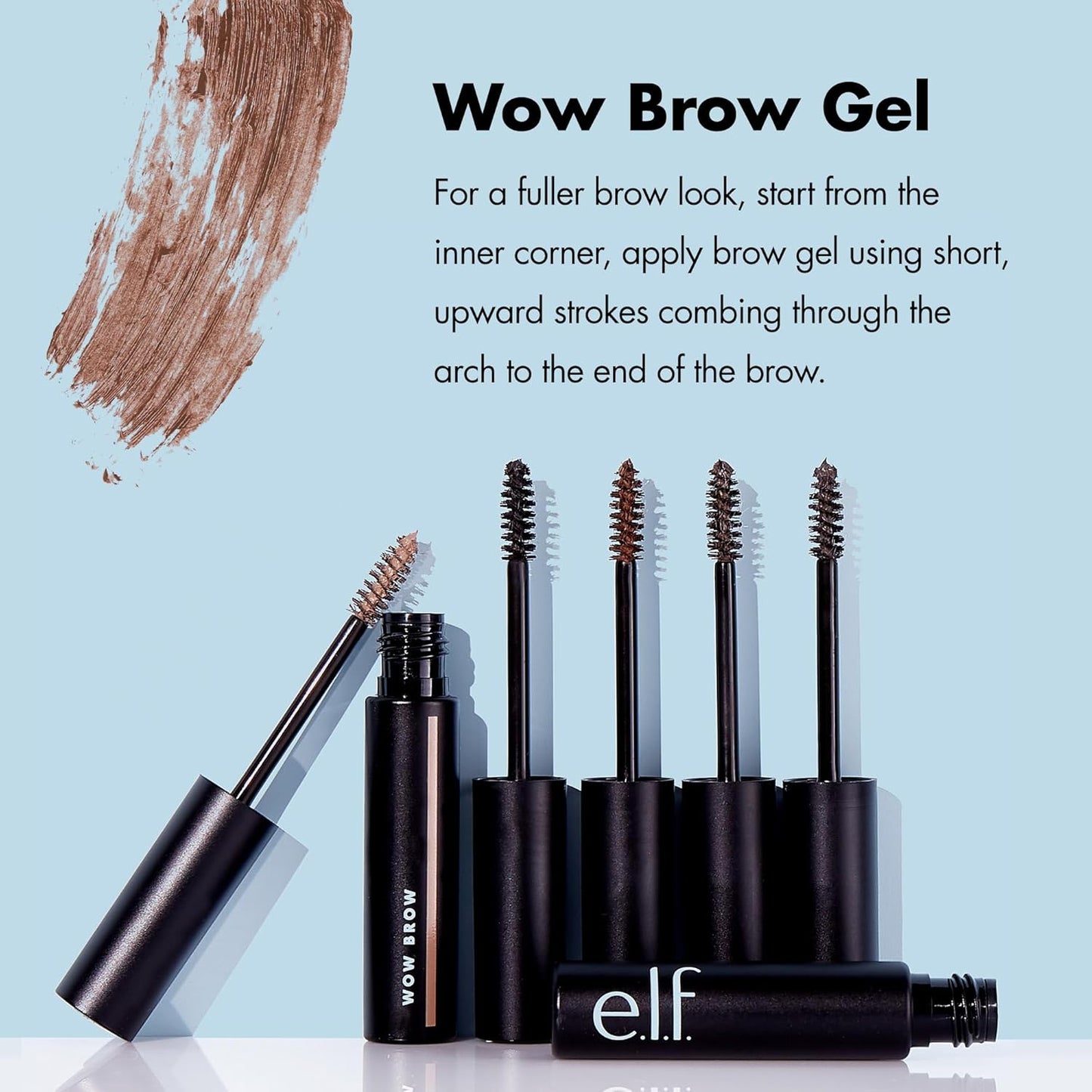 e.l.f. Wow Brow Gel, Volumizing, Buildable, Wax-Gel Hybrid, Creates Full, Voluminous-Looking Brows, Locks Brow Hairs In Place, Brunette