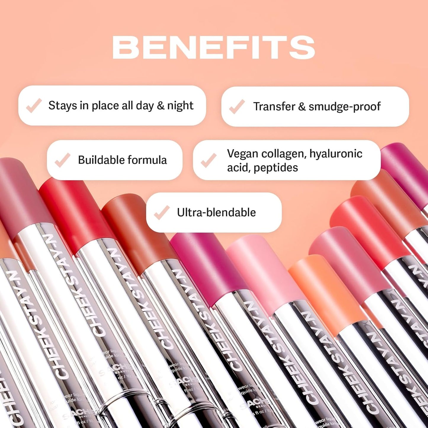 Sacheu Cheek STAY-N Liquid Blush for Cheeks — High Pigment, Buildable, Lightweight Cream Blush Infused With Squalane, for Dewy Radiant Flushed Cheeks — Long-lasting & Cruelty Free, Flirt Mode Duo