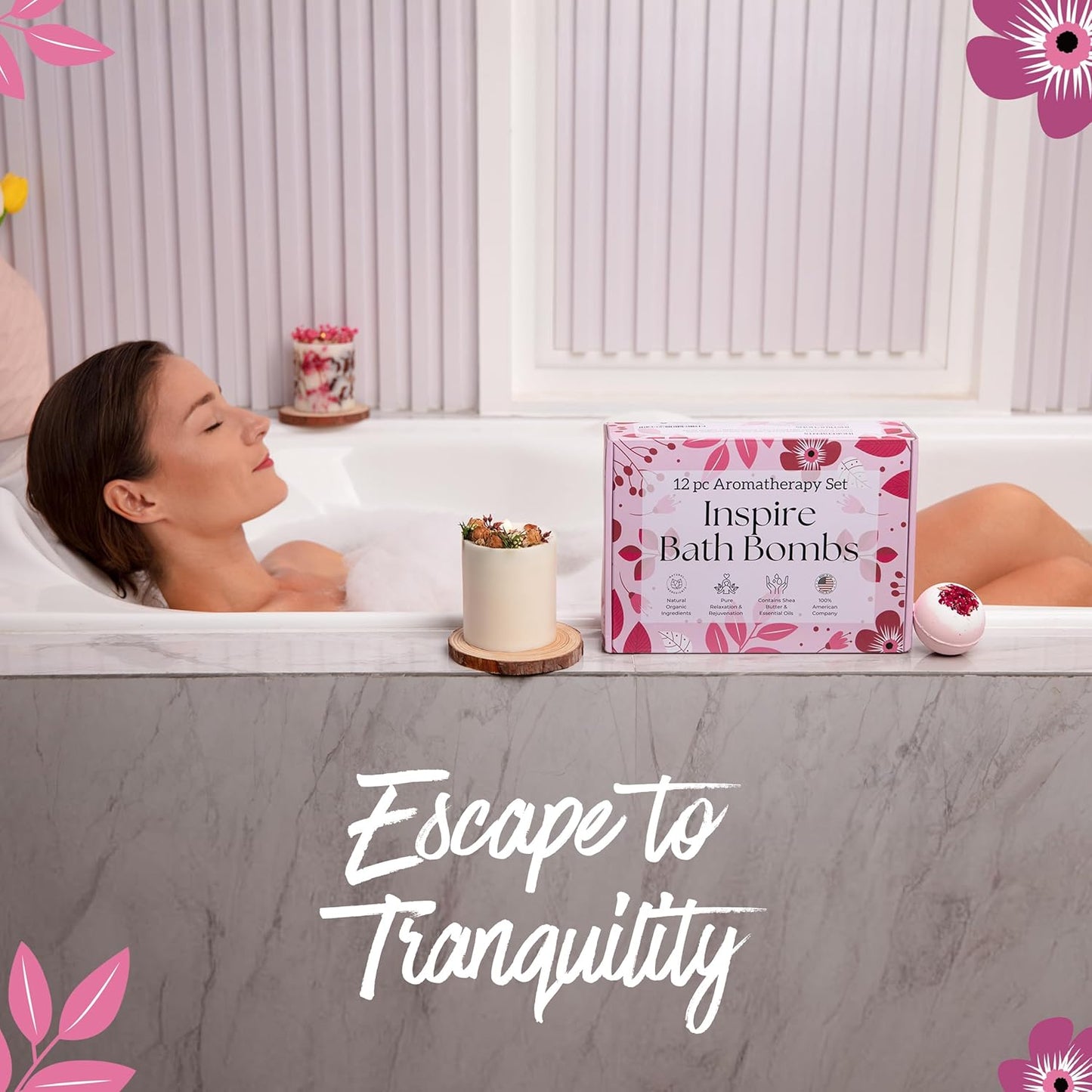 EvolutionUSA Inspire Bath Bombs for Women, 12 Gorgerous Flower Bath Bombs Topped with Dried Flowers, Luxurious Mother's Day Gift Set, Brithday Gift, Easter Gift or for Creating Lush Self Care Moment
