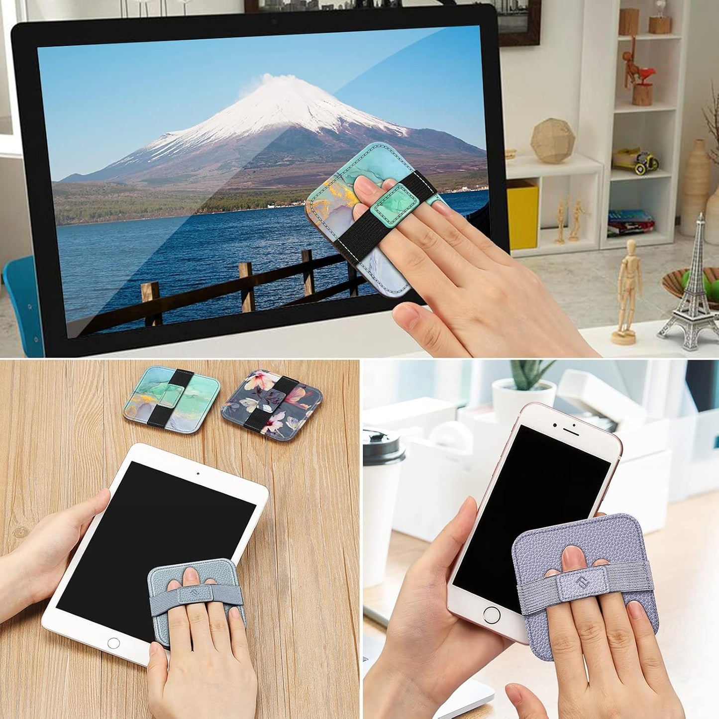 Fintie Screen Cleaning Pad, [4 Pack] Soft Cloth Wipes Screen Cleaner with Elastic Strap for iPad, iPhone, MacBook, Tablets, Laptop (blooming hibiscus)