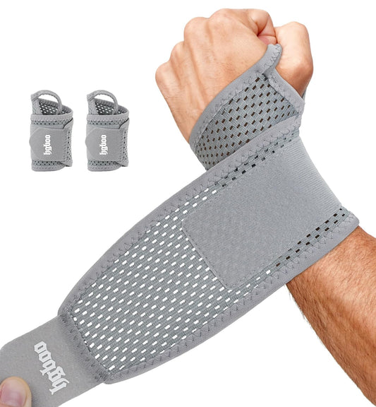 2-Pack Ultra-Thin Wrist Braces, Breathable Comfort Mesh Fabric Support for Pain Relief - Ideal for Carpal Tunnel, Tendonitis, Sports, Fitness and Daily Use - Adjustable Wrist Support (Gray)