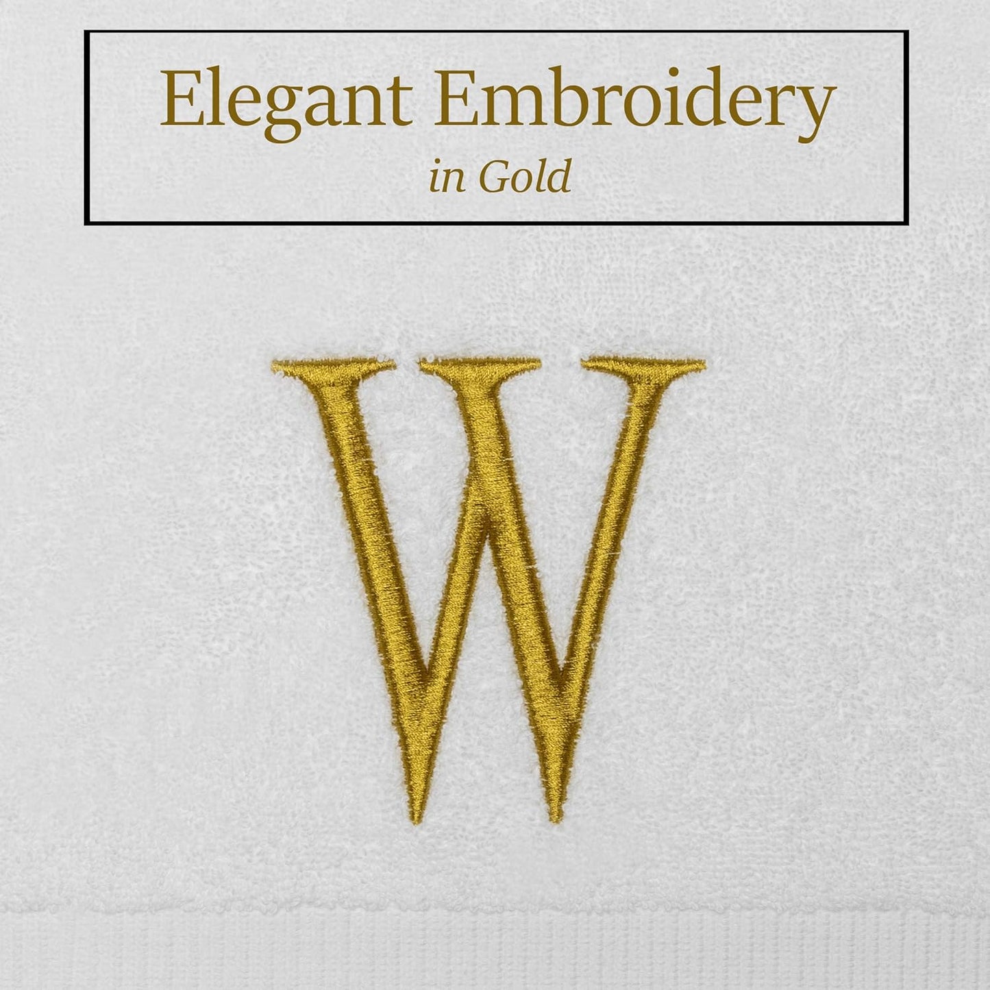 Monogrammed Hand Towels for Bathroom - Luxury Hotel Quality Personalized Initial Decorative Embroidered Bath Towel for Powder Room, Spa - GOTS Organic Certified - Set of 2 Gold Letter W