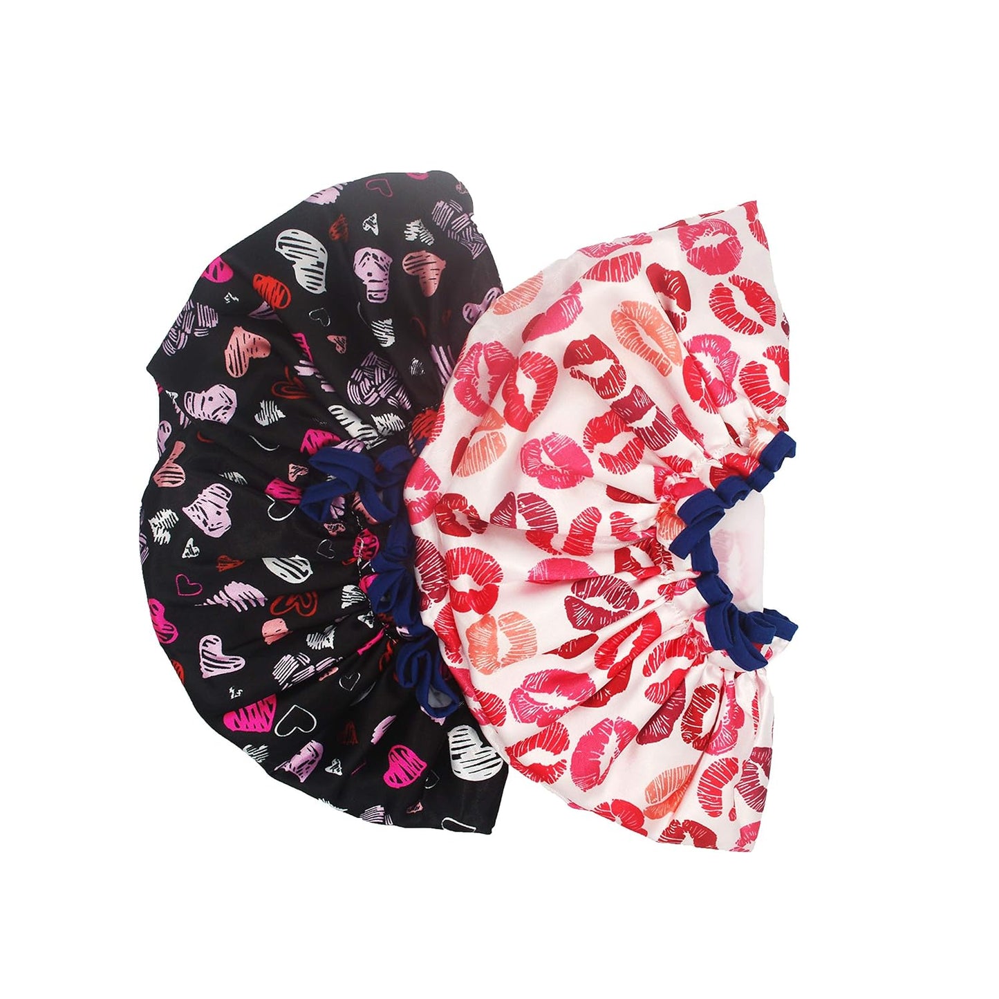 (2 Pack) Sexy Lovely Fashion Style Hair Cap Double Layer Lined Waterproof Durable Eco-Friendly Shower Cap with Tight Elastic-Fashionista Collection Bath Cap (Standard Size-Lovely Style)