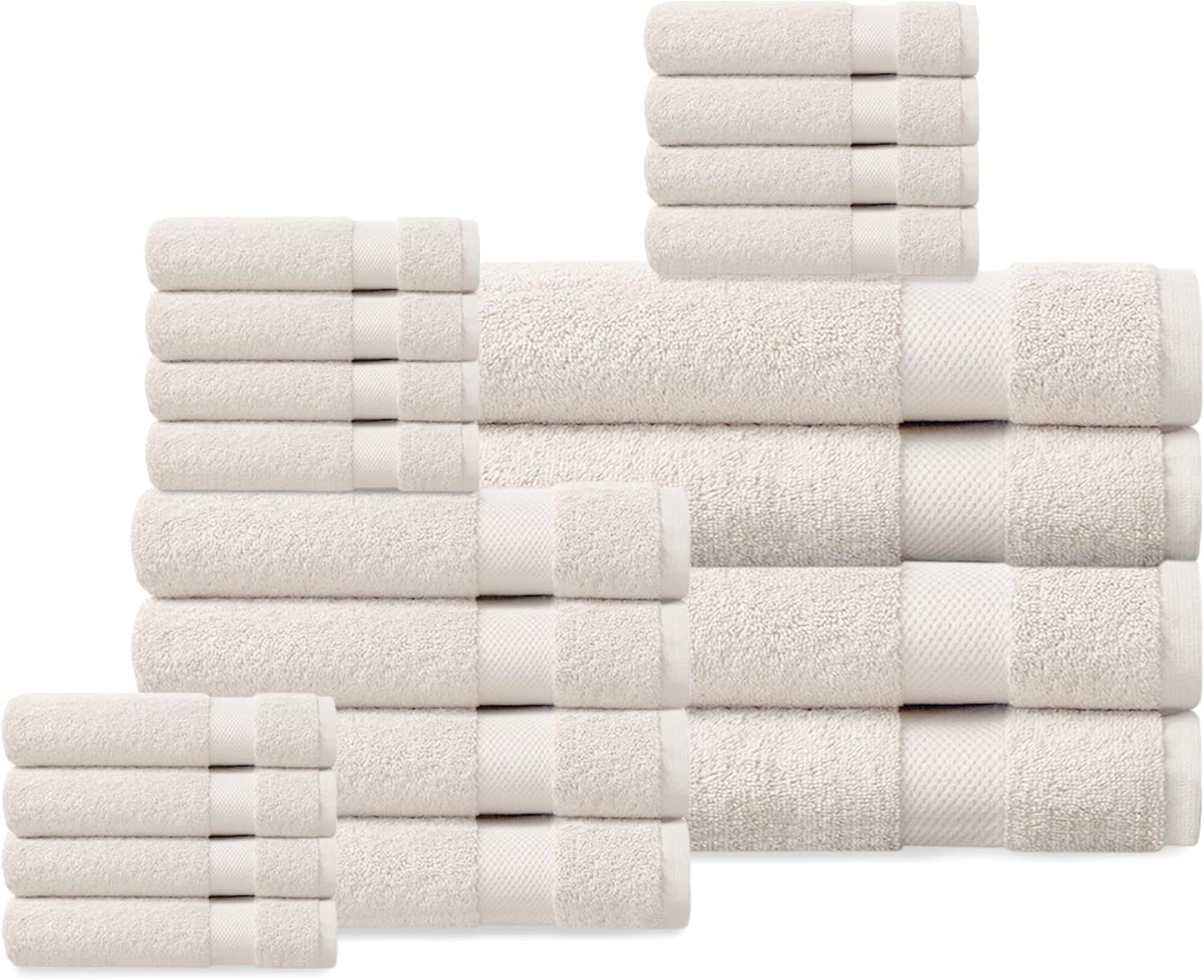 Delara Organic Cotton Luxuriously Plush Bath Towel 20 Piece Set|GOTS & Oeko-TEX Certified|Premium Hotel Quality Towels|Feather Touch Technology|650 GSM Long Staple|Soft, Quick Dry & Ultra-Absorbent