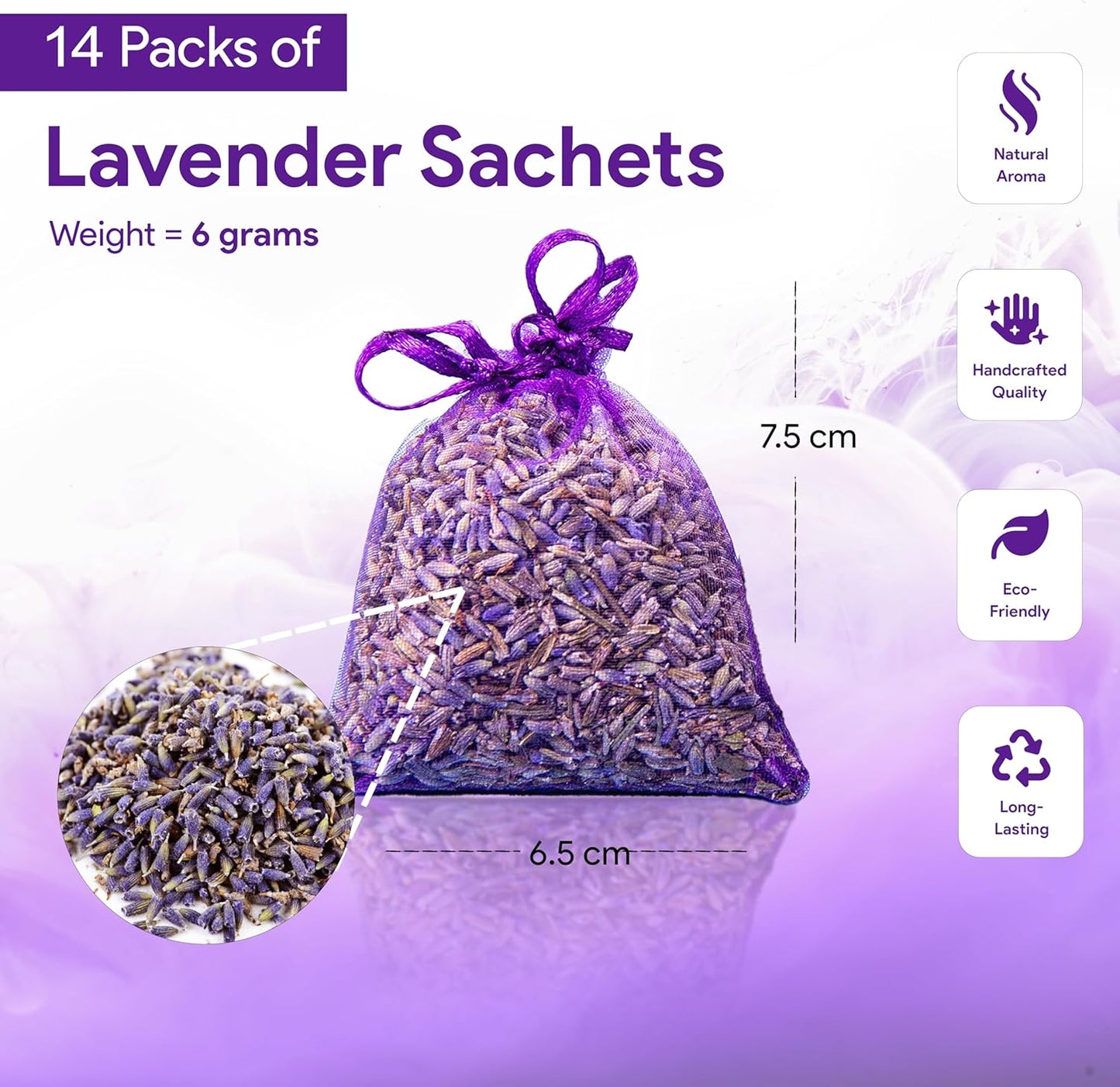 14 Pack Organic Lavender Sachet Bags for Drawers and Closets - Natural Fresh Dried Lavender French Potpourri Bags for Clothes Storage - Scented Sachets for Drawers, Wardrobes, Cars & Home.