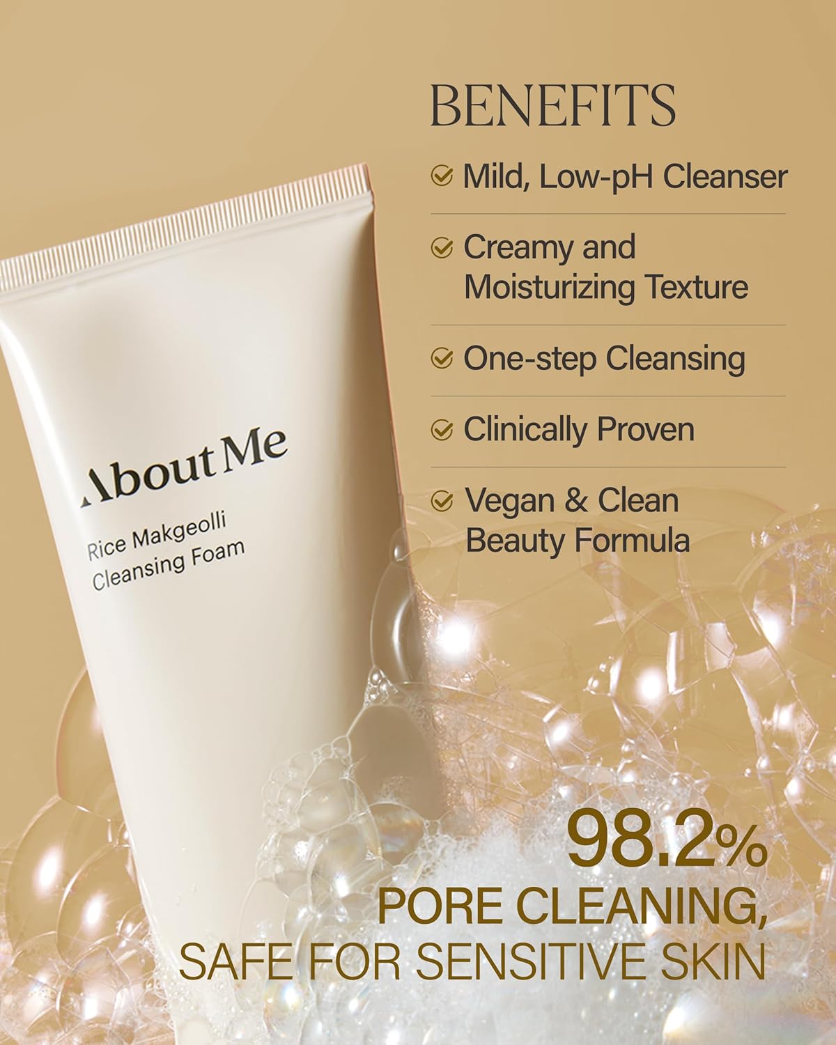 About Me Rice Makgeolli Cleansing Foam – Korean Traditional Fermentation Face Wash for Sensitive Skin – Daily pH Balanced Cleansing with Rice Bran Water – Korean Skin Care – 4.06oz, 120ml