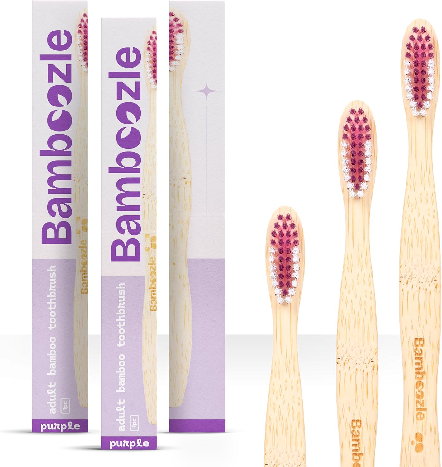 Bamboozle Eco-Friendly Toothbrush for Adults - Sustainable Bamboo Design, Biodegradable & Stylish Oral Care Solution (Purple, Pack of 3)