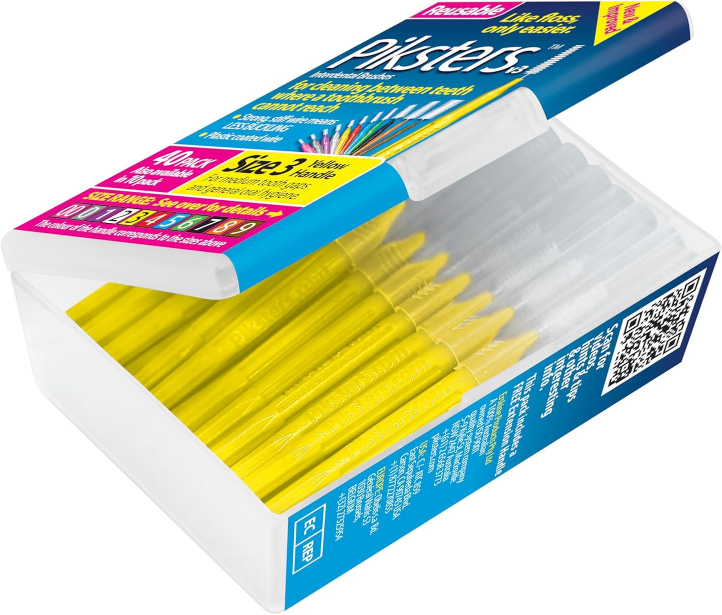 Piksters Interdental Brushes, 40 pk, Size 3, Interdental Tooth Brush for Medium Gaps, Gum Soft Bristles for Plaque Removal, Safe for Braces