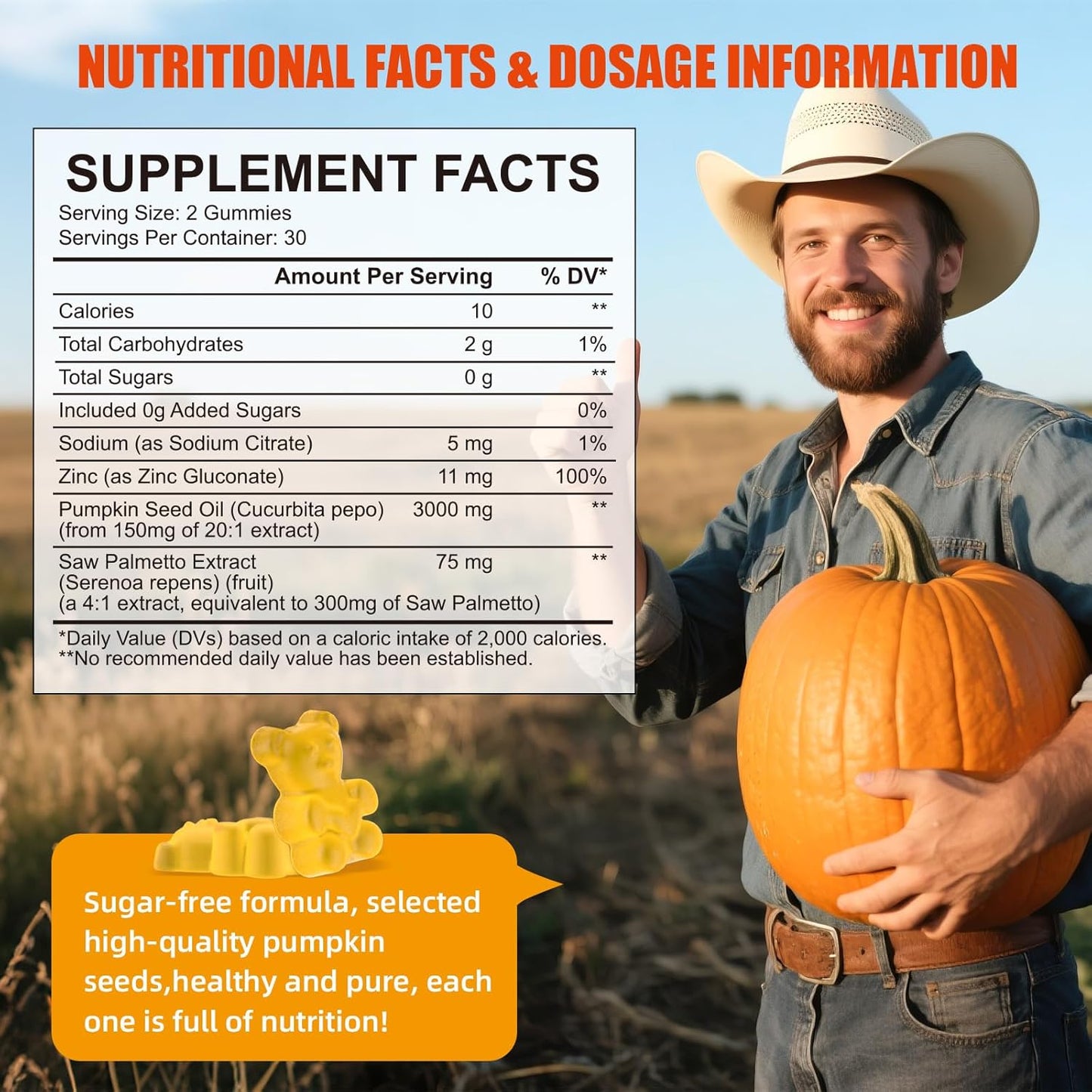 Pumpkin Seed Oil with Saw Palmetto: Pumpkin Seed Oil Gummies Extract Sugar-Free 3000mg Per Serving for Hair Growth Urinary Bladder & Prostate Health Non-GMO