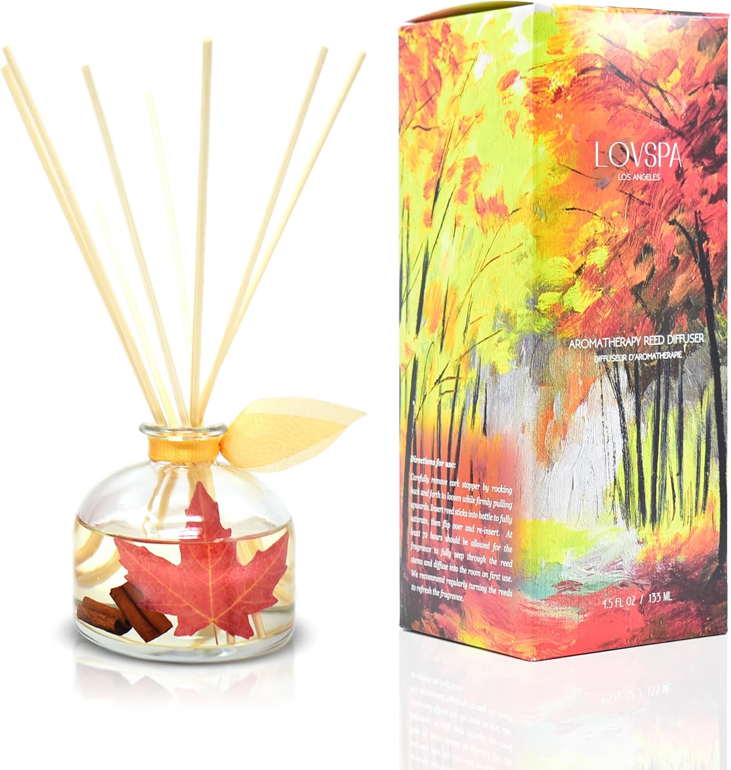 LOVSPA Reed Diffuser Set, Sugar & Spice Scented Oil Diffuser with Sticks, Home Fragrance Accessories for Bathroom Shelf Decor, Aroma Diffusers for Home or Office Fall Decor, USA Made