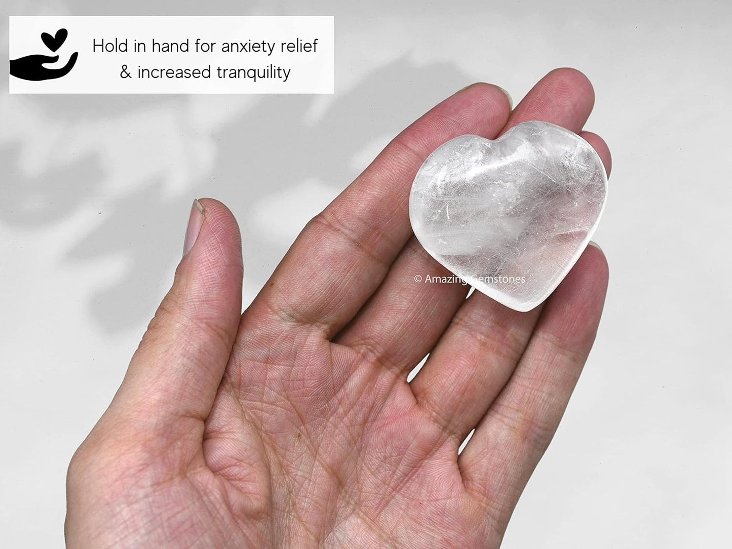 Amazing Gemstone Clear Quartz Crystal Heart Palm Stone - Pocket Massage Worry Stone for Natural Body Chakra Balancing, Reiki Healing and Crystal Grid