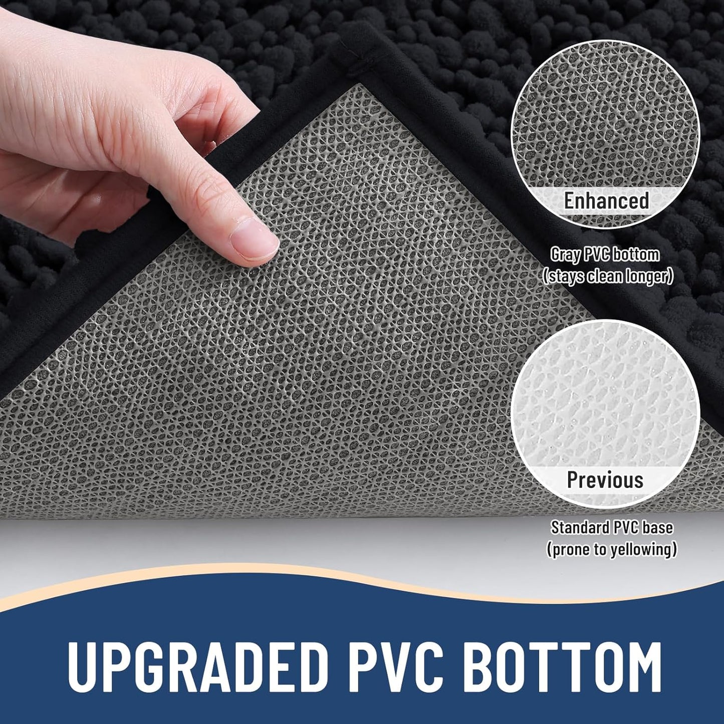 Arotive Luxury Chenille Bathroom Rug Mat, Extra Soft Thick Absorbent Shaggy Bath Rugs, Non-Slip Machine Wash Dry, Plush Bath Mats for Bathroom, Shower and Tub, 34x21, Black