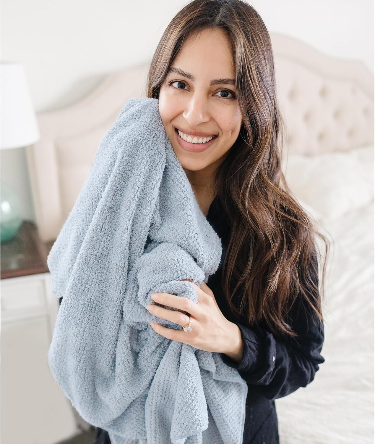 2 Packs Large Microfiber Hair Towels for Women, Super Absorbent & Quick Dry Hair Towel Wrap for Curly Hair Long & Short Hair- Anti-Frizz Hair Turbans for Wet Hair (Blue/White) - 27.5''*39.4''