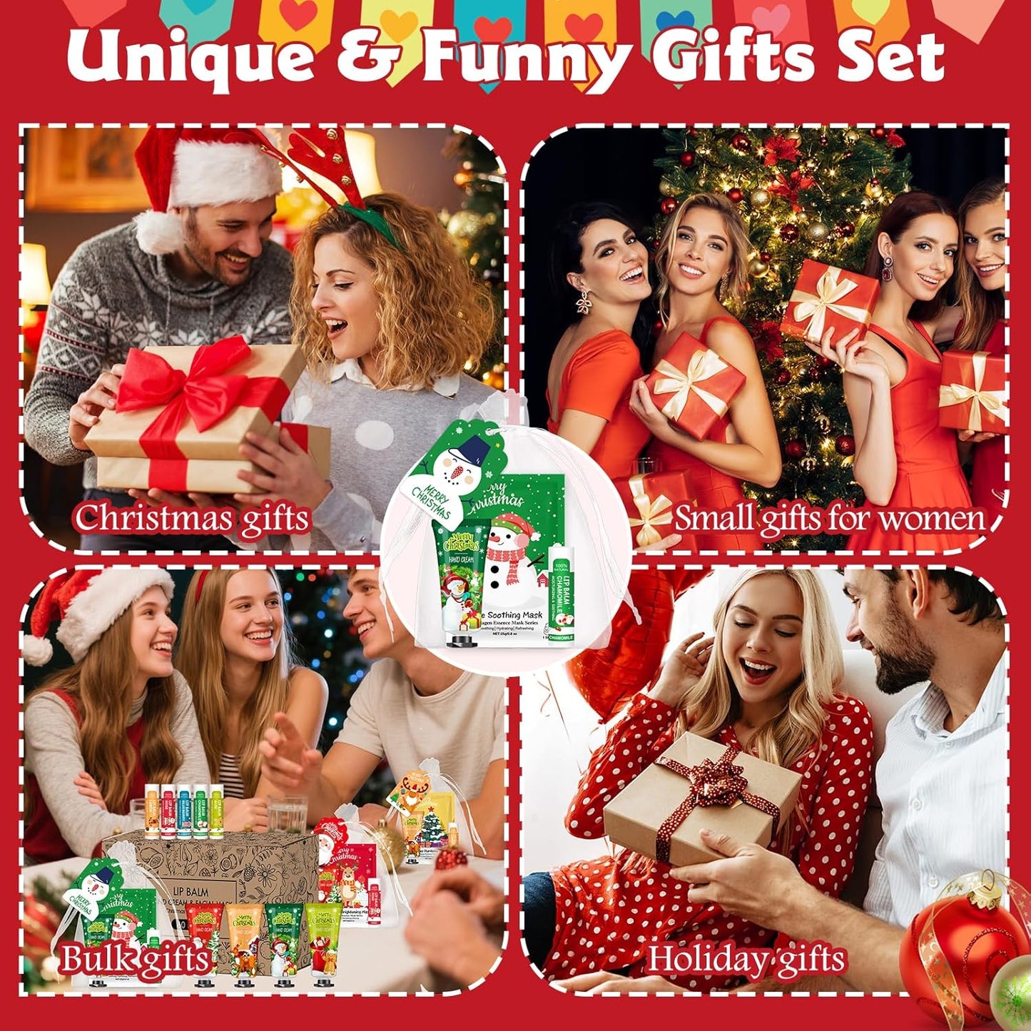 60 Pack Christmas Hand Cream, Facial Mask and Lip Balm Set, Christmas Stocking Stuffers for Women, Bulk Christmas Gifts for Coworkers, Christmas Party Supplies, Party Favors and Christmas Decorations