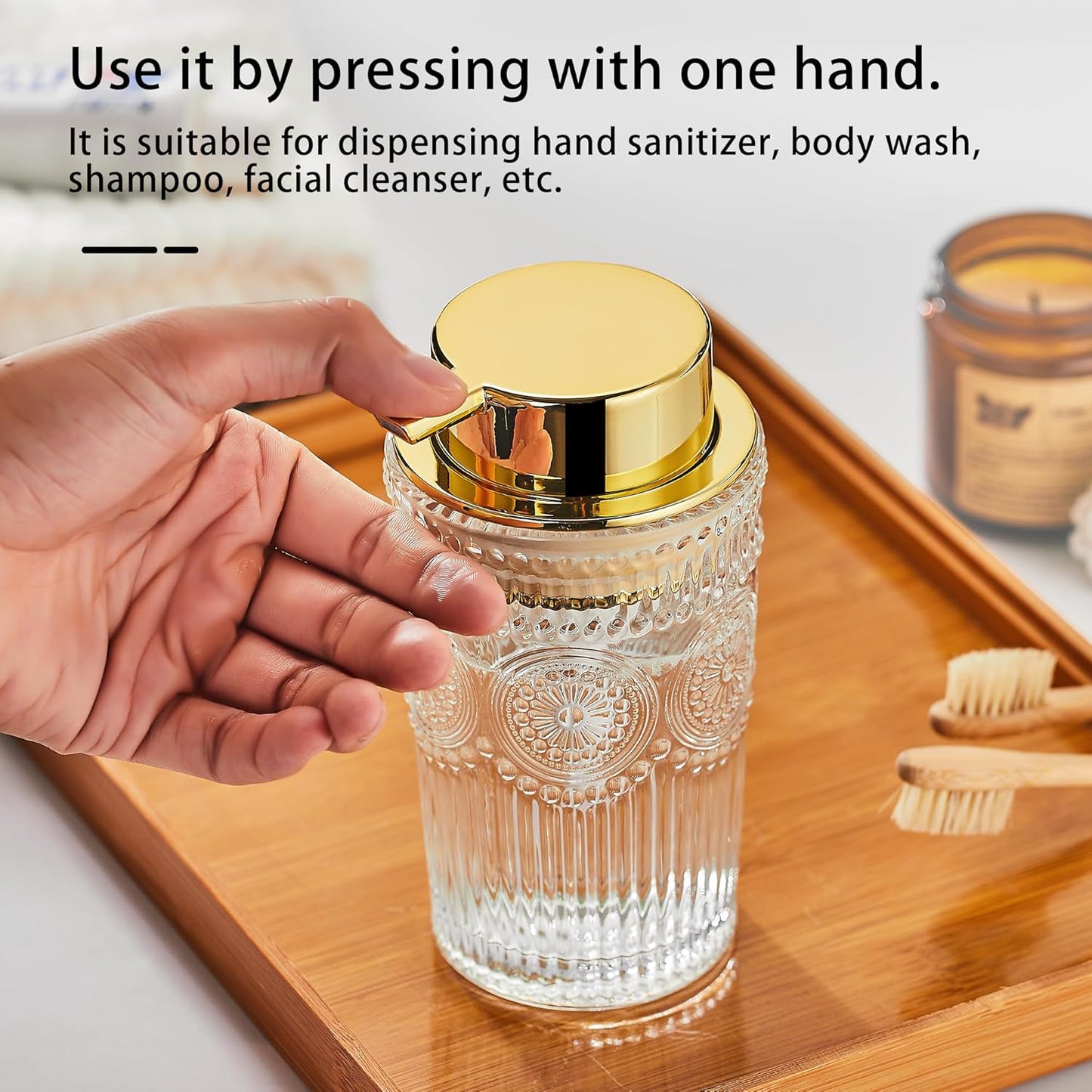 Foaming Hand & Lotion Dispenser, Glass & Refillable Dispenser, Toothbrush Holder - S-Clear-Lotion