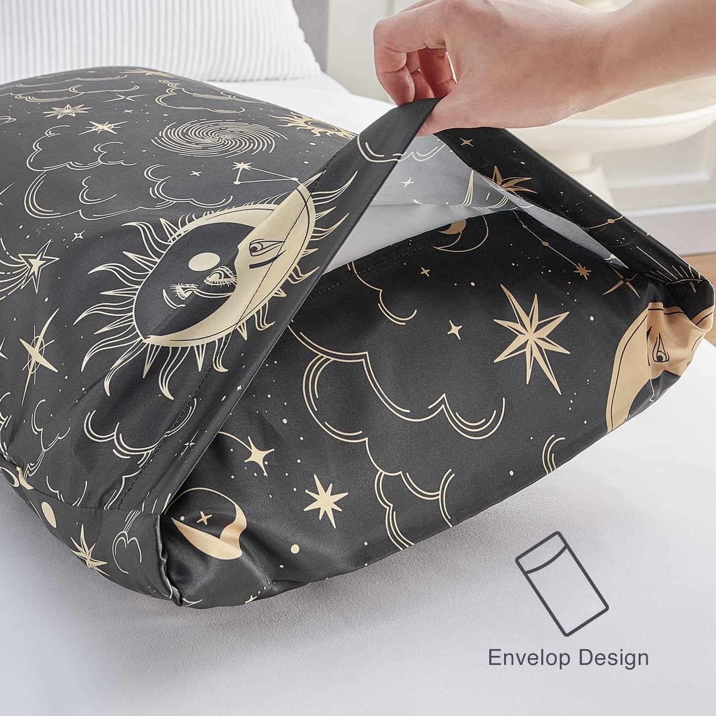 EXQ Home Satin Pillowcase for Hair and Skin Queen - Black Printed Silk Pillow Cases 2 Pack 20x30 inches - Satin Pillow Cases Set of 2 with Envelope Closure, Gifts for Women Men