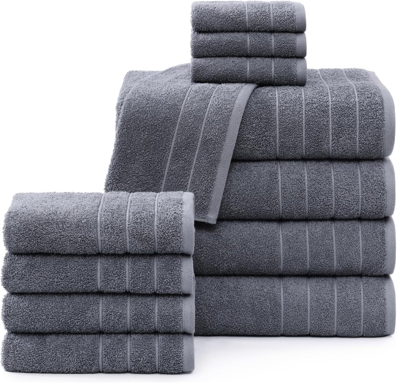 Casa Platino 100% Cotton Luxury Bathroom Towel Set - 12 Pc - Ring Spun, Quick Dry, Soft & Highly Absorbent - 4 Bath, 4 Washcloths, 4 Hand Towels - Remains Plush After Multiple Washes - Cool Grey