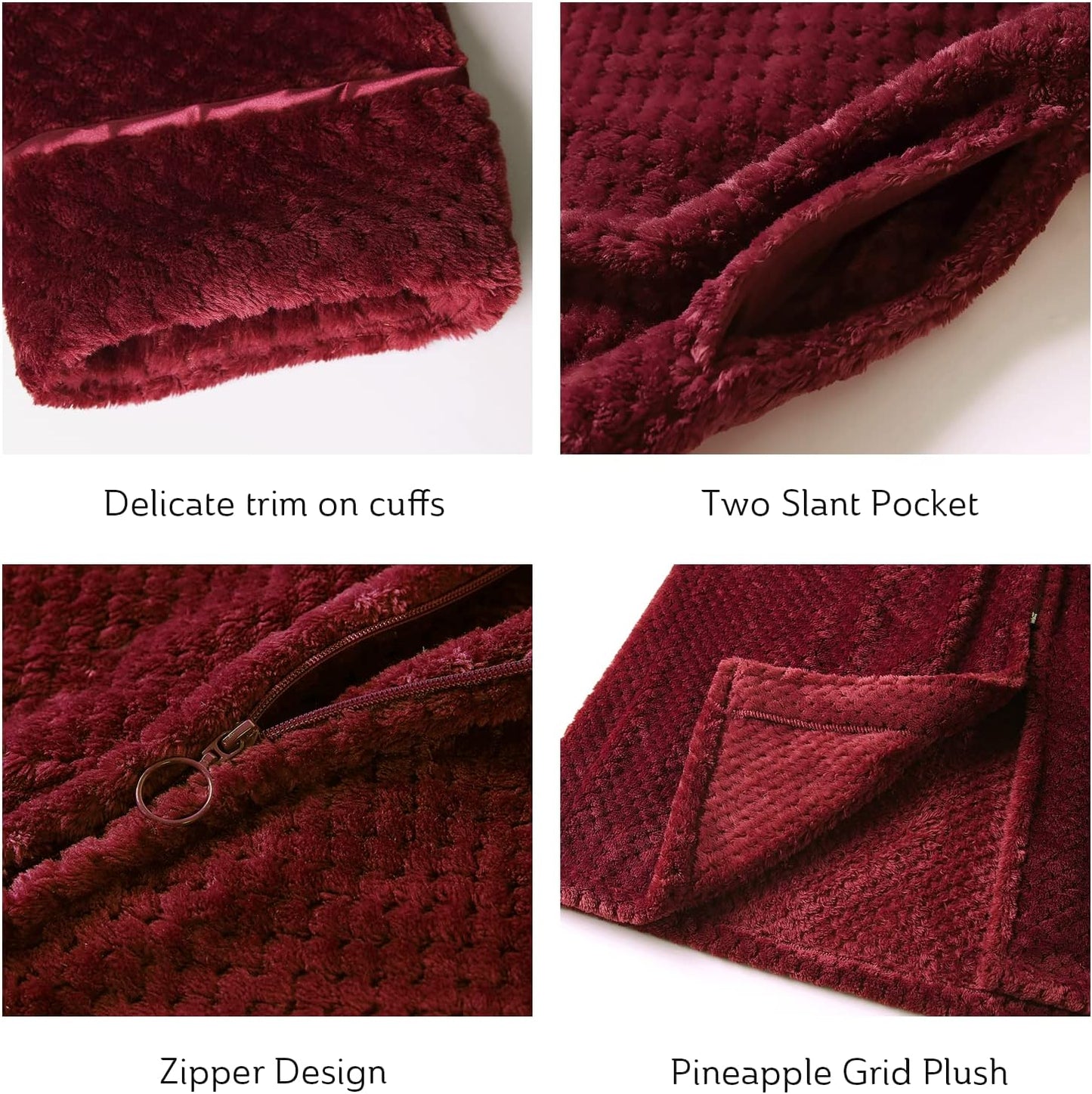 Artfasion Womens Fleece Robe Plush Long Zip Front Bathrobe with Pockets Warm Soft Zippered Bathrobes for Women