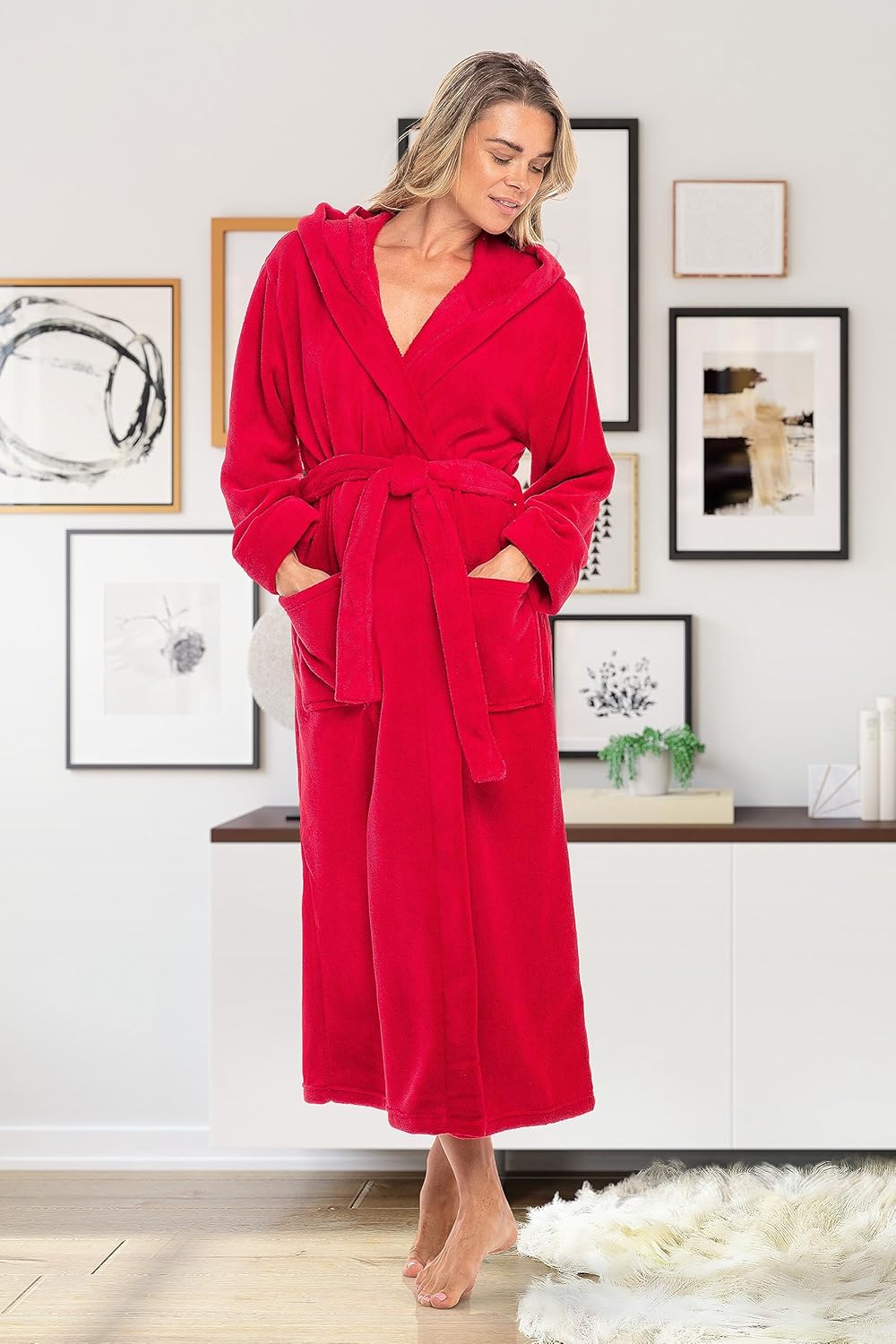 Alexander Del Rossa Womens Robe, Long Plush Bathrobe with Hood, Hooded Robes for Women Plus Size Bath Robe