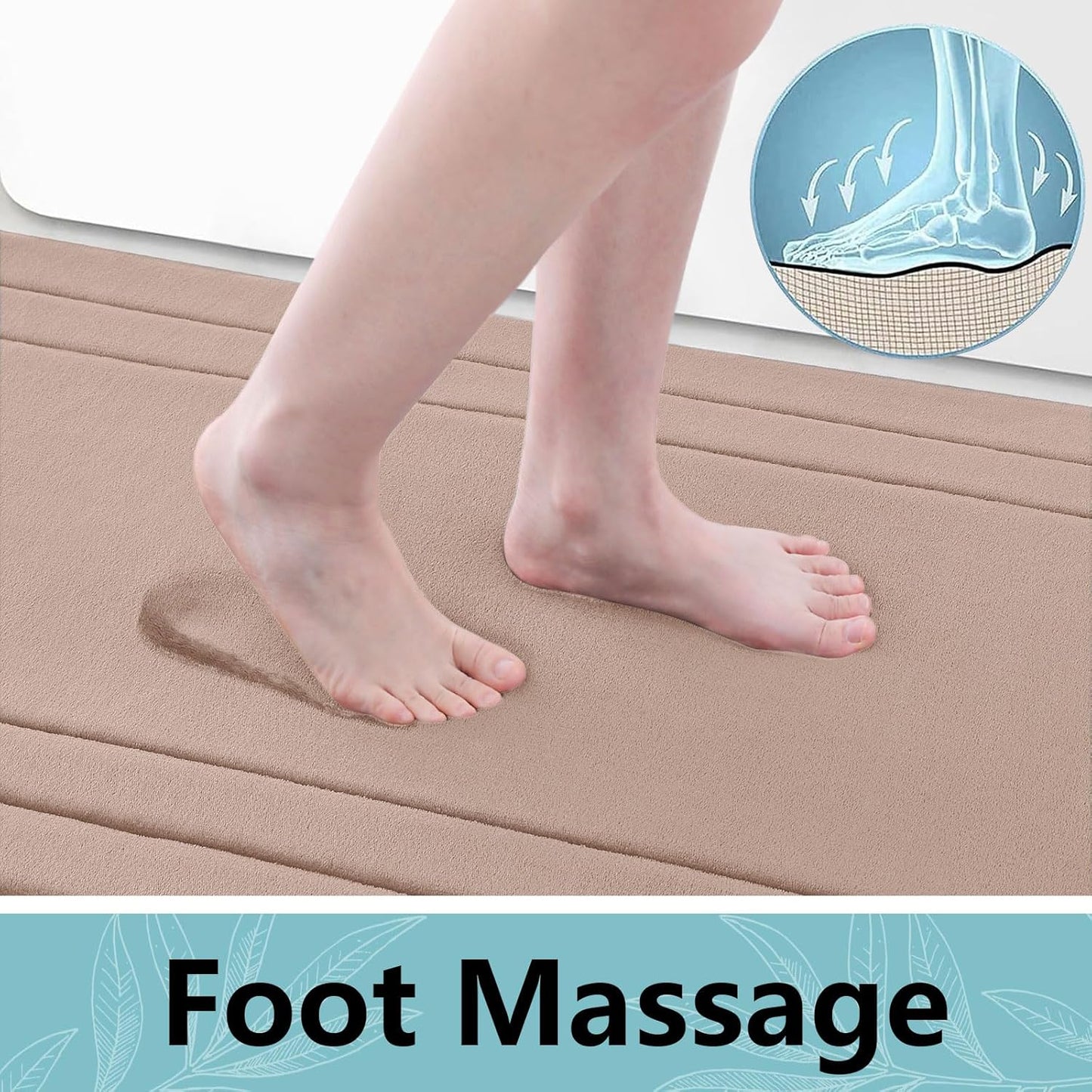 Arotive Memory Foam Bathroom Rug Mat 44x24, Ultra Soft and Absorbent Bath Mat, Machine Wash Dry, Comfortable Bath Rug Carpet for Bathroom Floor, Tub and Shower, Camel