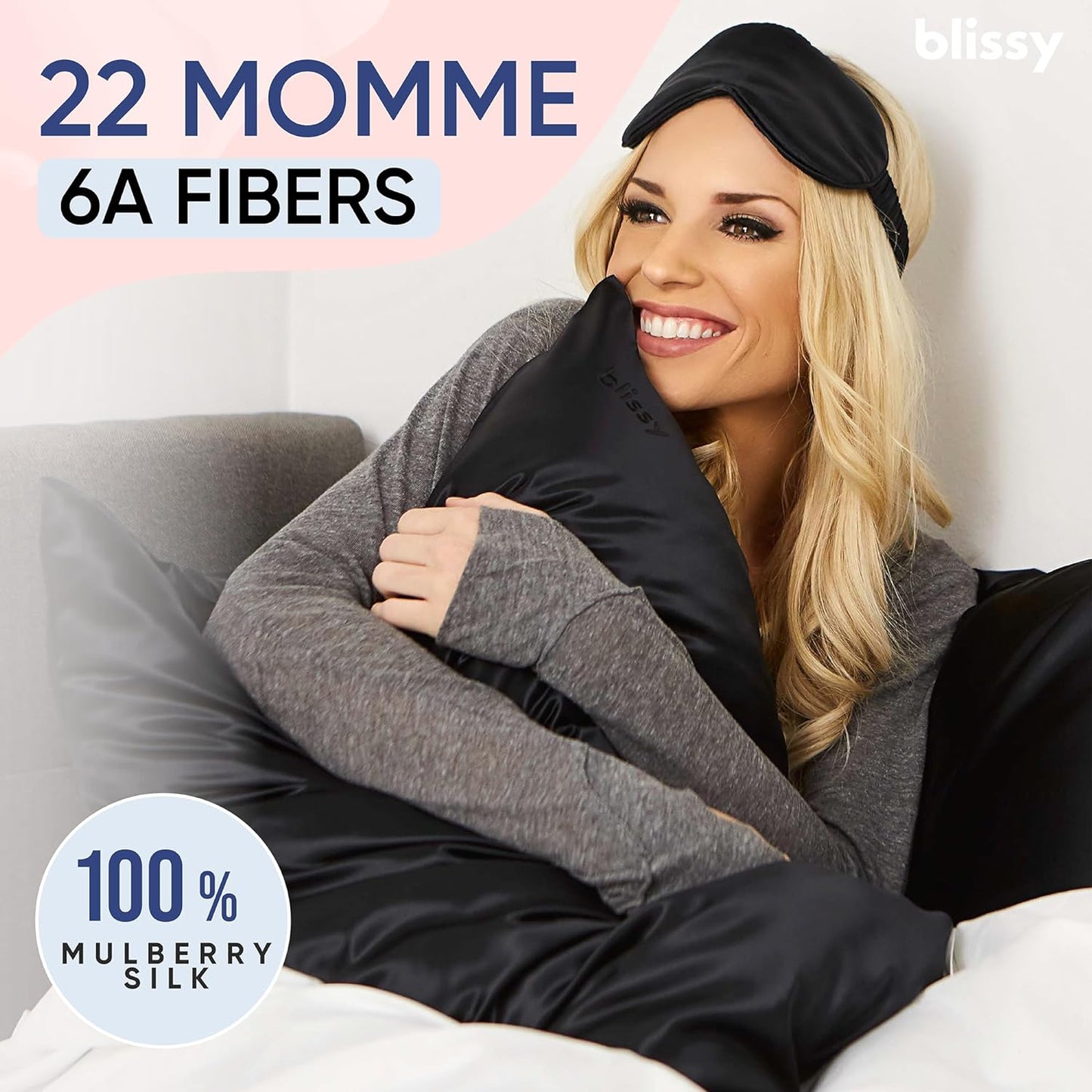 Blissy Silk Pillowcase - 100% Pure Mulberry Silk - 22 Momme 6A High-Grade Fibers - Silk Pillow Cover for Hair & Skin - Regular, Queen & King (Black, King)