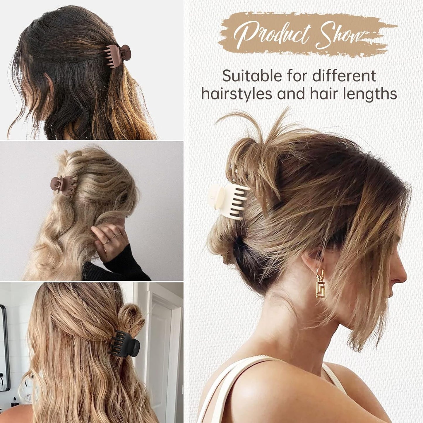 DEEKA Hair Clips Small Claw Clips for Thin Hair 6 Pack Double Row Teeth 1.6" Medium Matte Non-slip Short Hair Accessories for Women and Girls -Brown