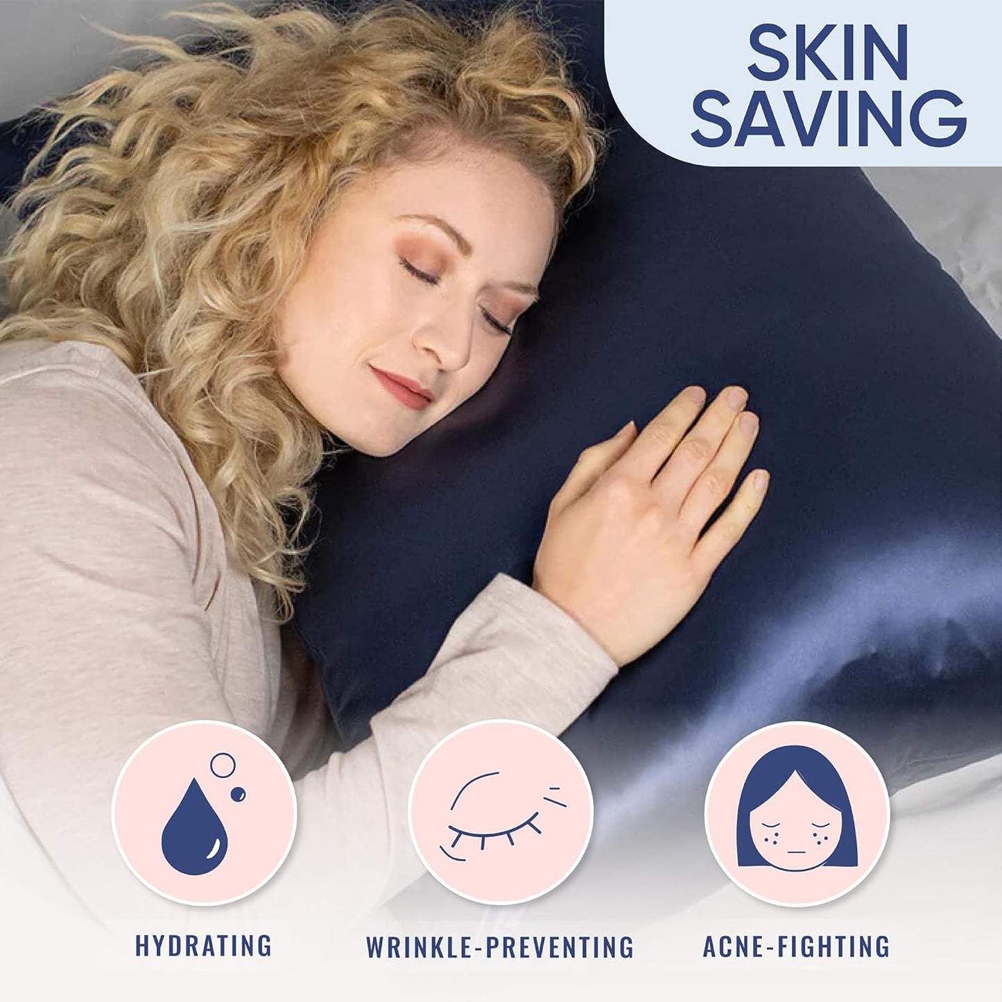 Blissy Silk Pillowcase - 100% Pure Mulberry Silk - 22 Momme 6A High-Grade Fibers - Silk Pillow Cover for Hair & Skin - Regular, Queen & King (Blue, Standard)