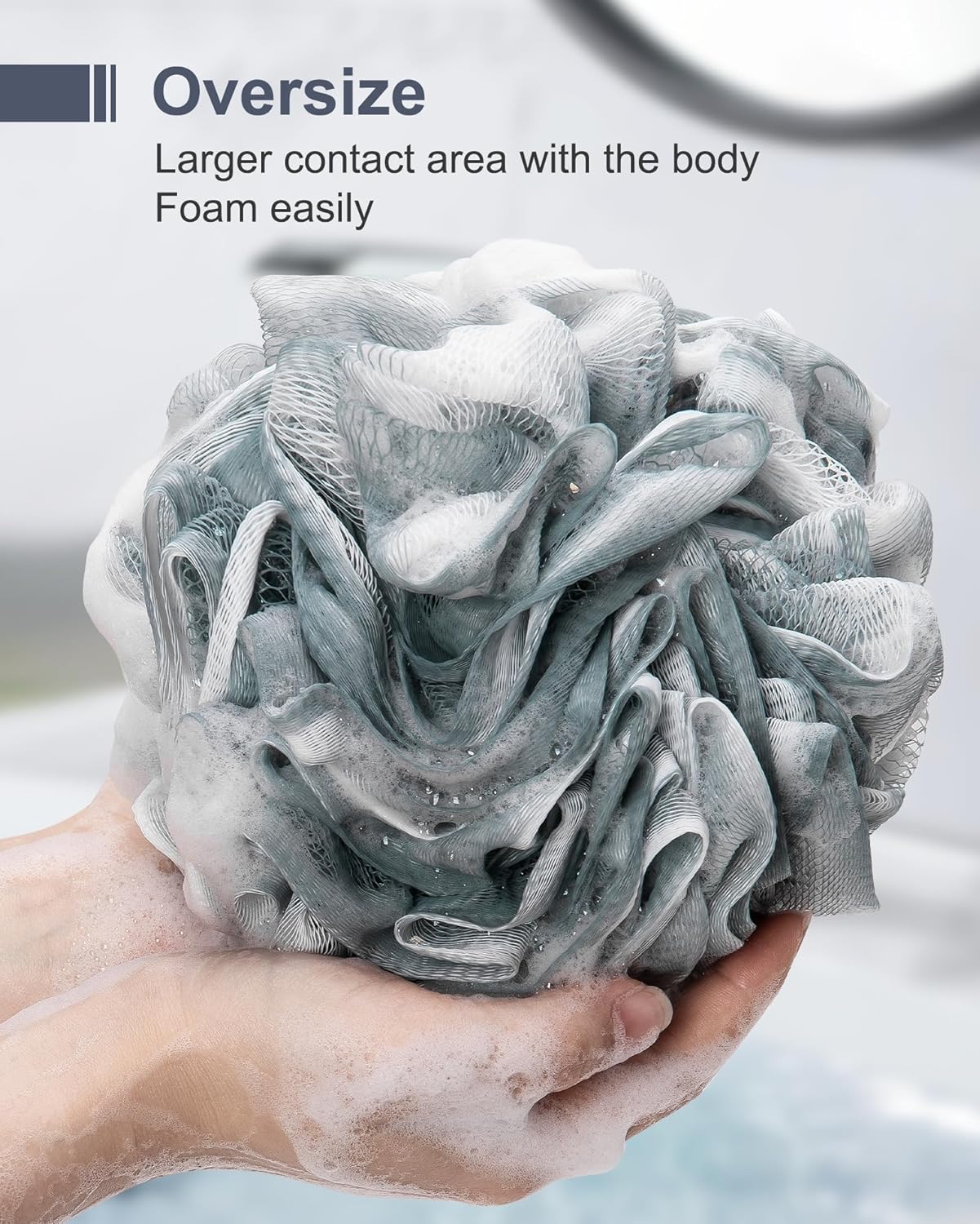 Loofah Sponge, XXL Large Loofah 100g 4 Pack, Bath Sponge Soft Mesh Shower Loofah for Men, Body Scrub, Shower Pouf Bath Accessories, for Body Wash, Soap (Blue Gray)