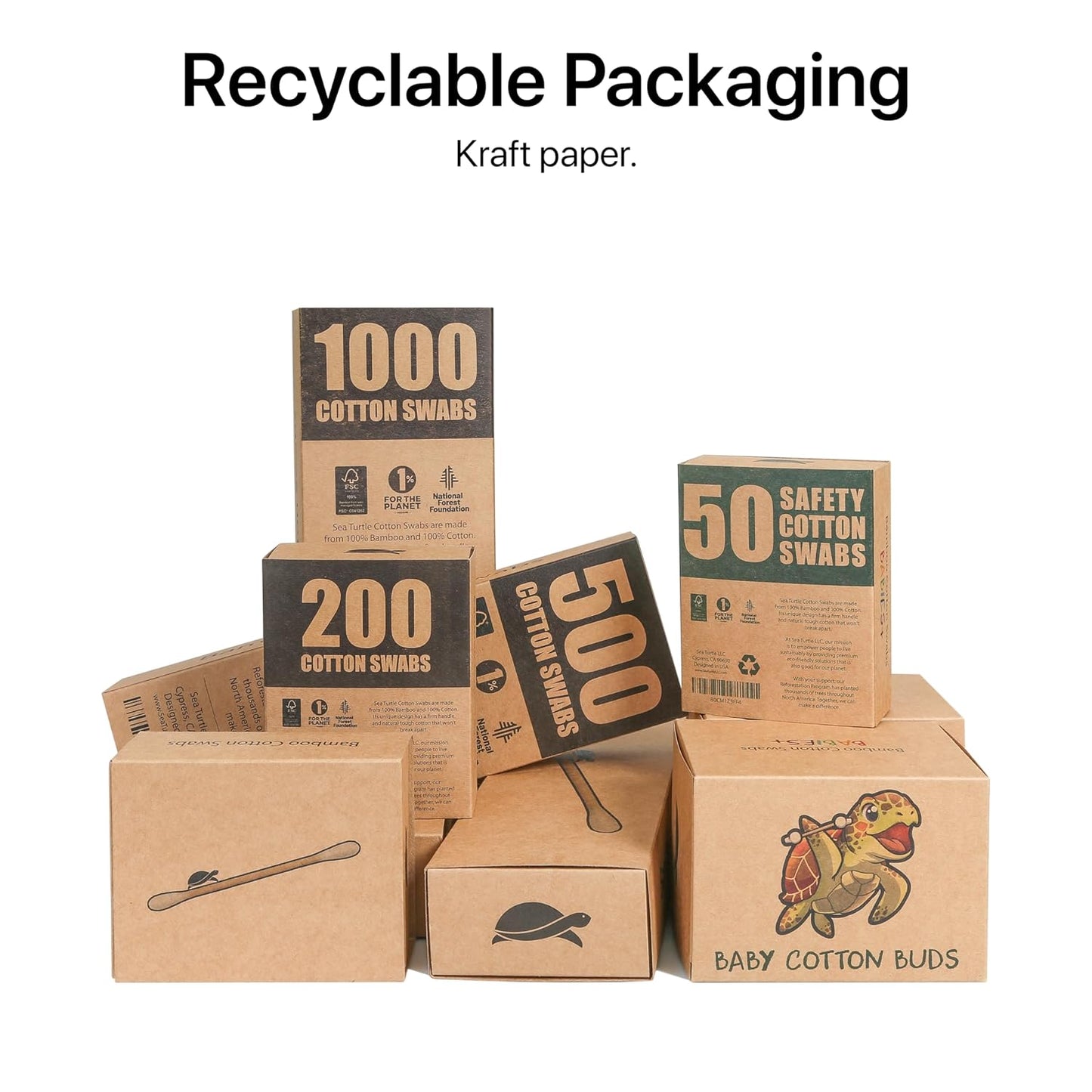 Sea Turtle Bamboo Cotton Swabs (1000 Count) - Vegan, Eco Friendly, Organic, Double Tips, Wooden Ear Sticks, All Natural 100% Biodegradable Cotton Buds