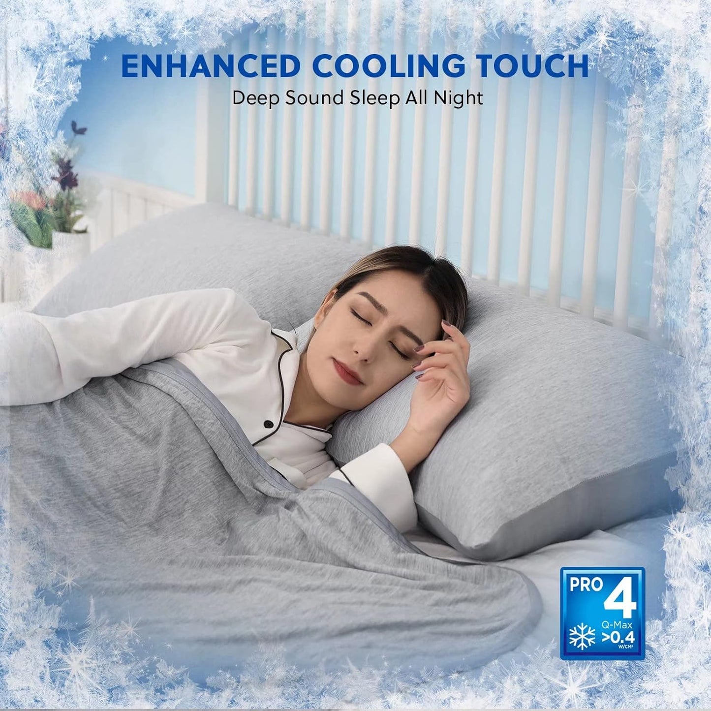 HOMFINE Cooling Pillowcases King Size - Double Side Q-Max 0.439 Cooling Fiber for Pillow Protector, Breathable Cold Pillow Cover for Hot Sleeper Night Sweat, Hidden Zipper, 2 Pack (20"x36", Grey)