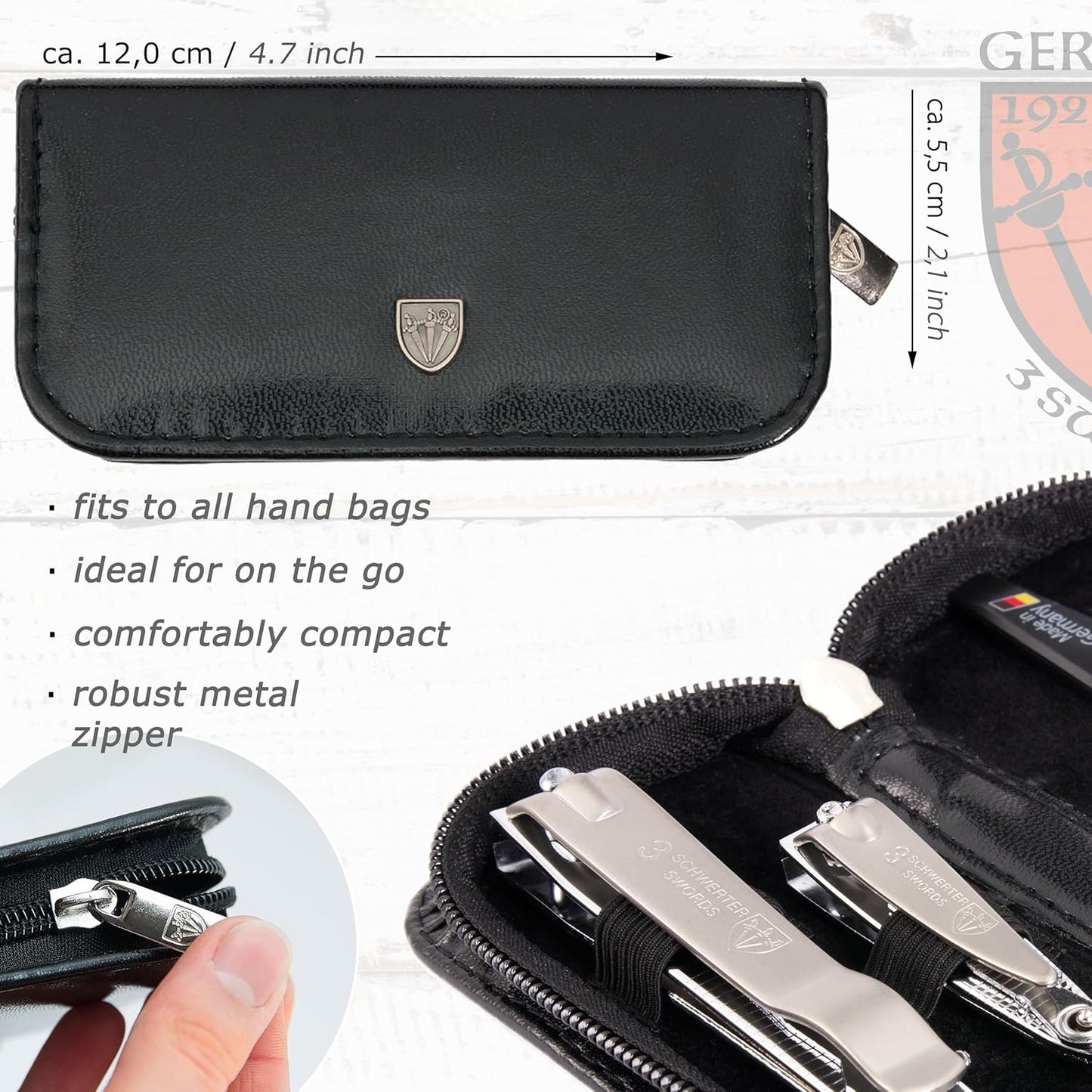 3 Swords Germany - brand quality 3 piece manicure pedicure grooming kit set for professional finger & toe nail care tool clipper fashion leather case in gift box, Made by 3 Swords (00811)