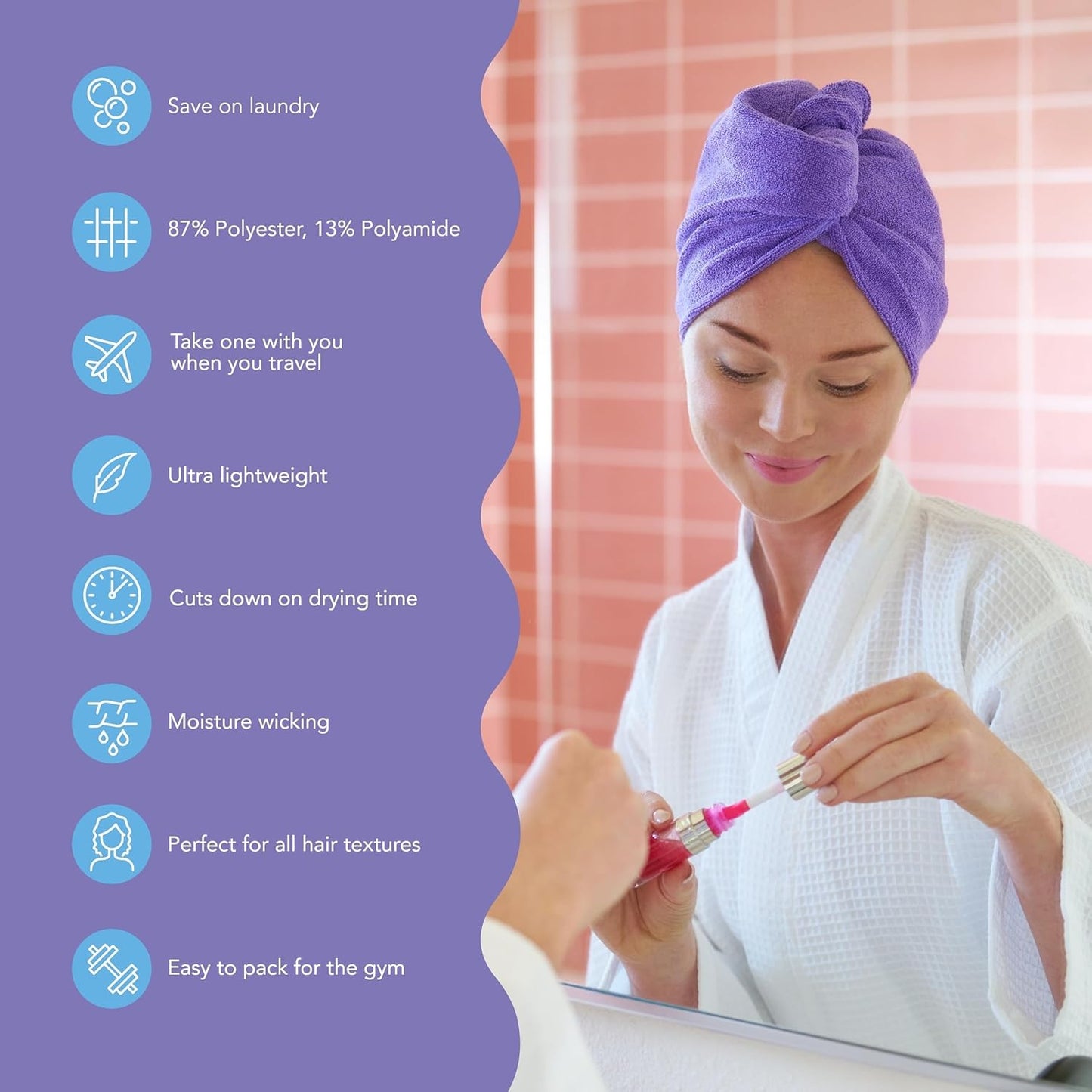 Turbie Twist 2-Pack Microfiber Hair Towel for Beauty, Travel, Gifting - Hair Wrap Turban for Straight, Wavy & Curly Hair - Premium Personal Care - Dark Purple & Light Purple