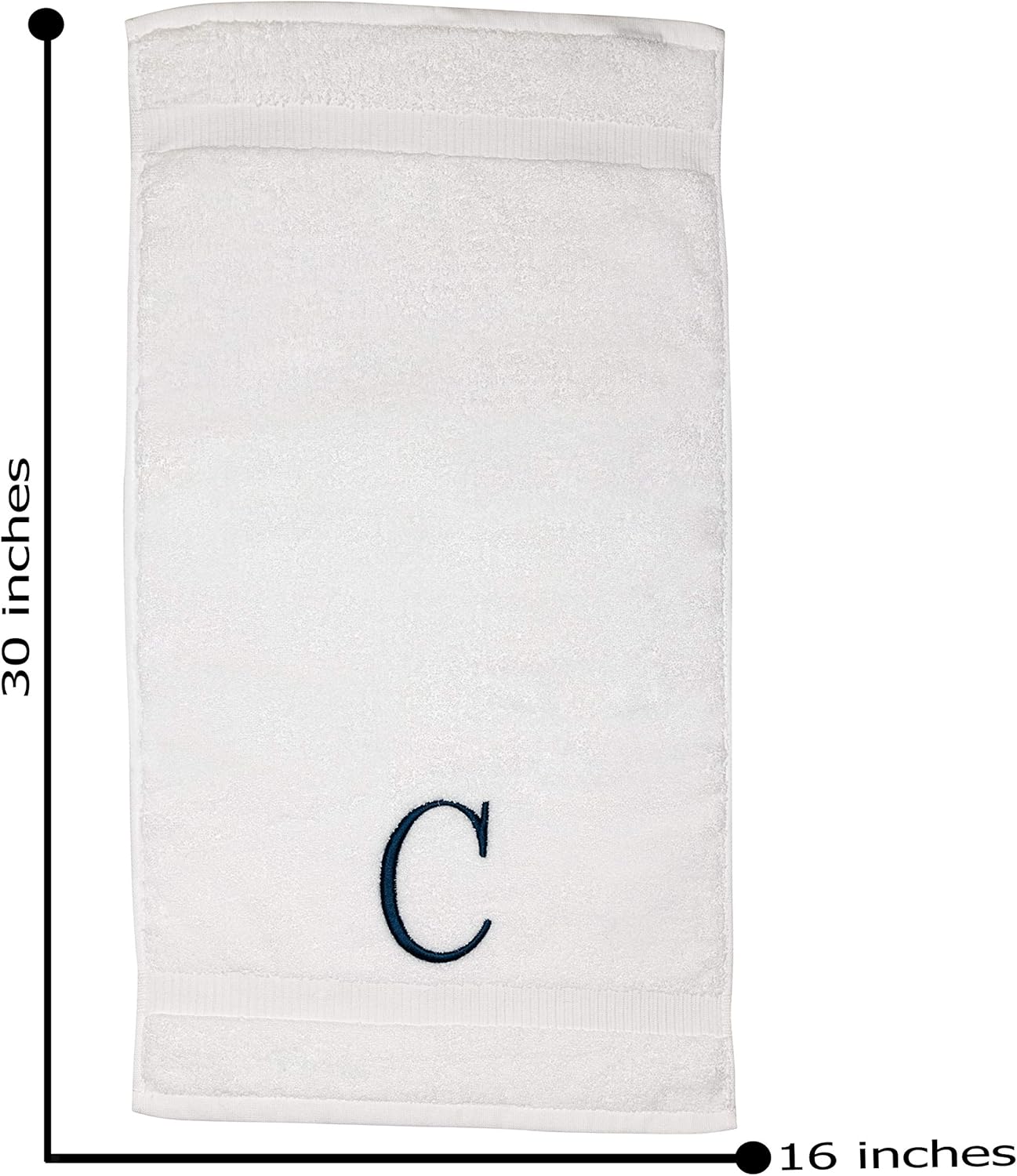 Monogrammed Hand Towels for Bathroom - Luxury Hotel Quality Personalized Initial Decorative Embroidered Bath Towel for Powder Room, Spa - GOTS Organic Certified - Set of 2 Navy Letter C