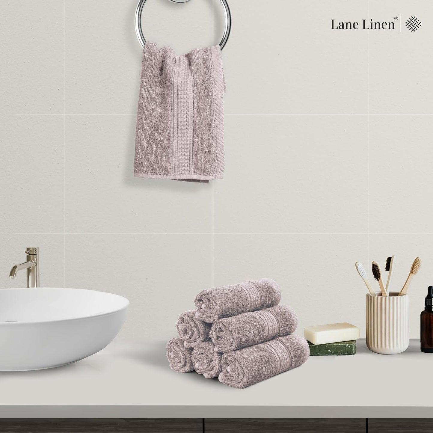 LANE LINEN 100% Cotton Wash Cloths - 24 Pcs - Spa & Salon Quality - Ring Spun Cotton Face Cloths - Soft & Absorbent Washcloths for Body, Beauty, Home, Gym - Fingertip Towels Set - 13"x13", Platinum