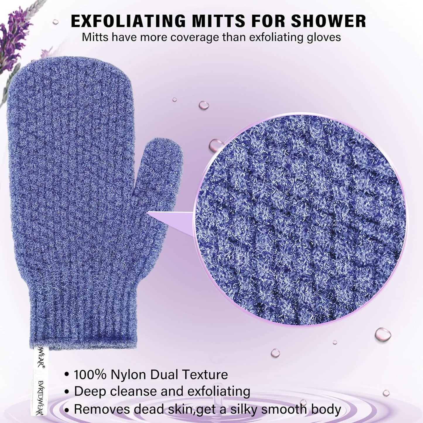 Evridwear Shower Exfoliating Mitts, Deep Cleanse Bathing Scrub Gloves Self Tan Scrubber Mitten Dead Skin Remover for Men and Women,1 Pair Heavy