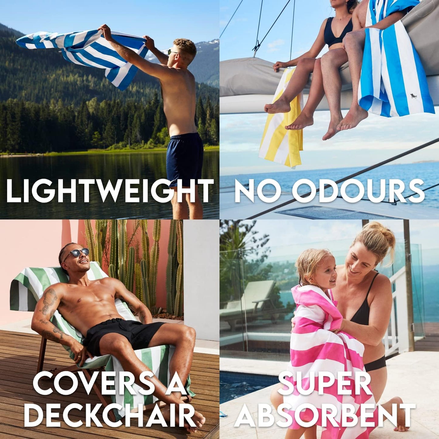 Dock & Bay Beach Towel - Quick Dry, Sand Free - Compact, Lightweight - 100% Recycled - Includes Bag - Cabana - Whitsunday Blue - Extra Large (200x90cm, 78x35)