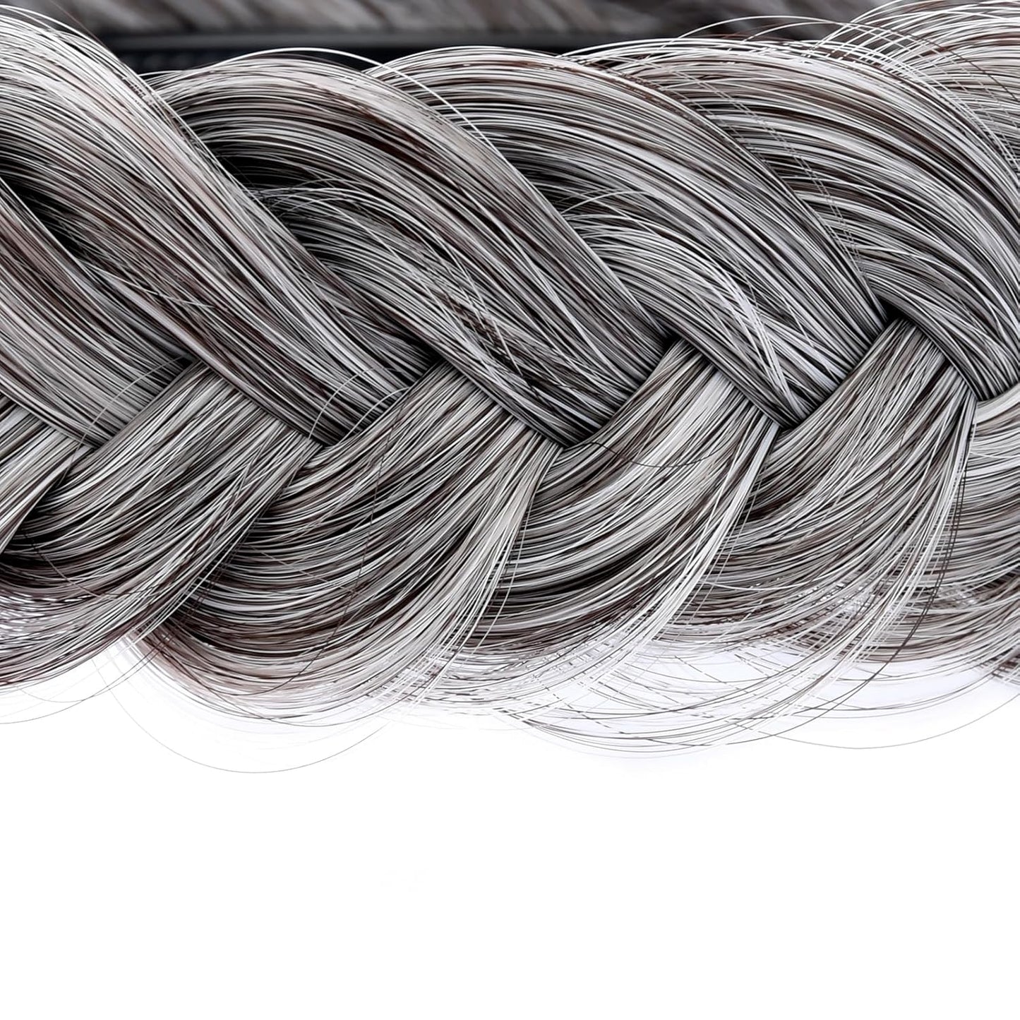 DIGUAN Wide Messy Braided Headband With Teeth Synthetic Hair Plaited Headband High Elasticity Braids Chunky Fishtail Braided Hair Band Hairpiece for Girls Women Beauty Accessory (Salt Pepper)